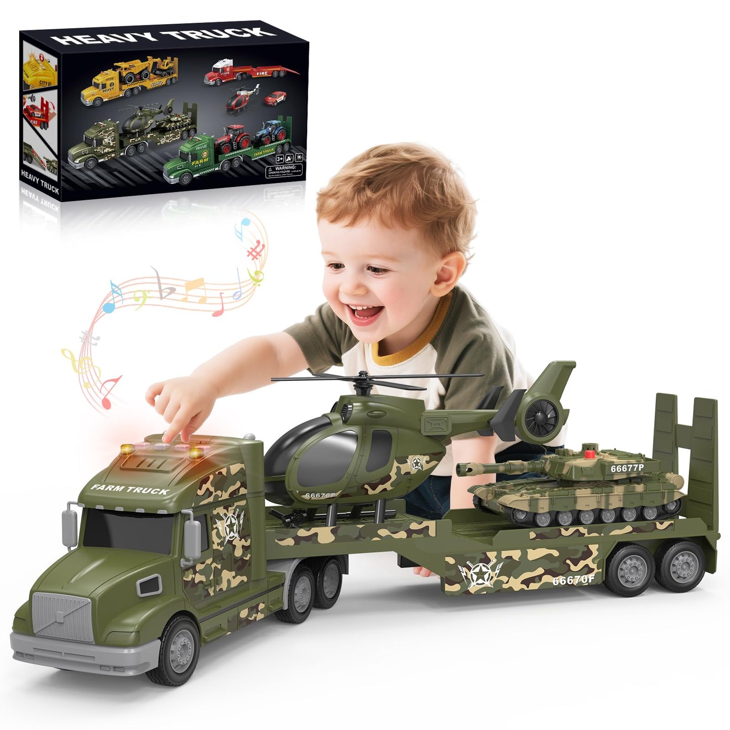 heygelo 3-in-1 toddler army truck set – 27-inch large friction-powered vehicle with lights and sounds