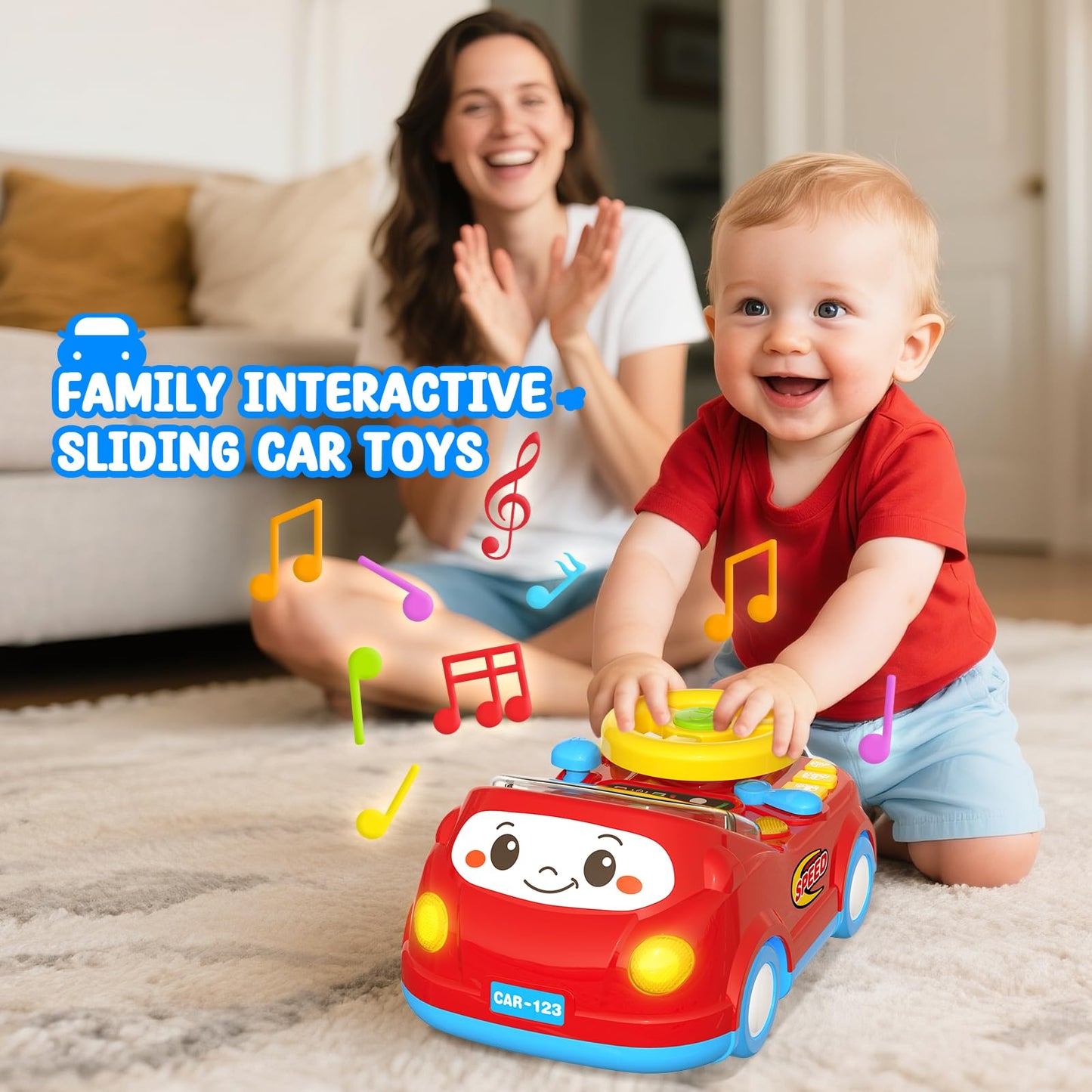 HeyGelo 2-in-1 Toddler Push Car & Musical Steering Wheel for 12-18 Months