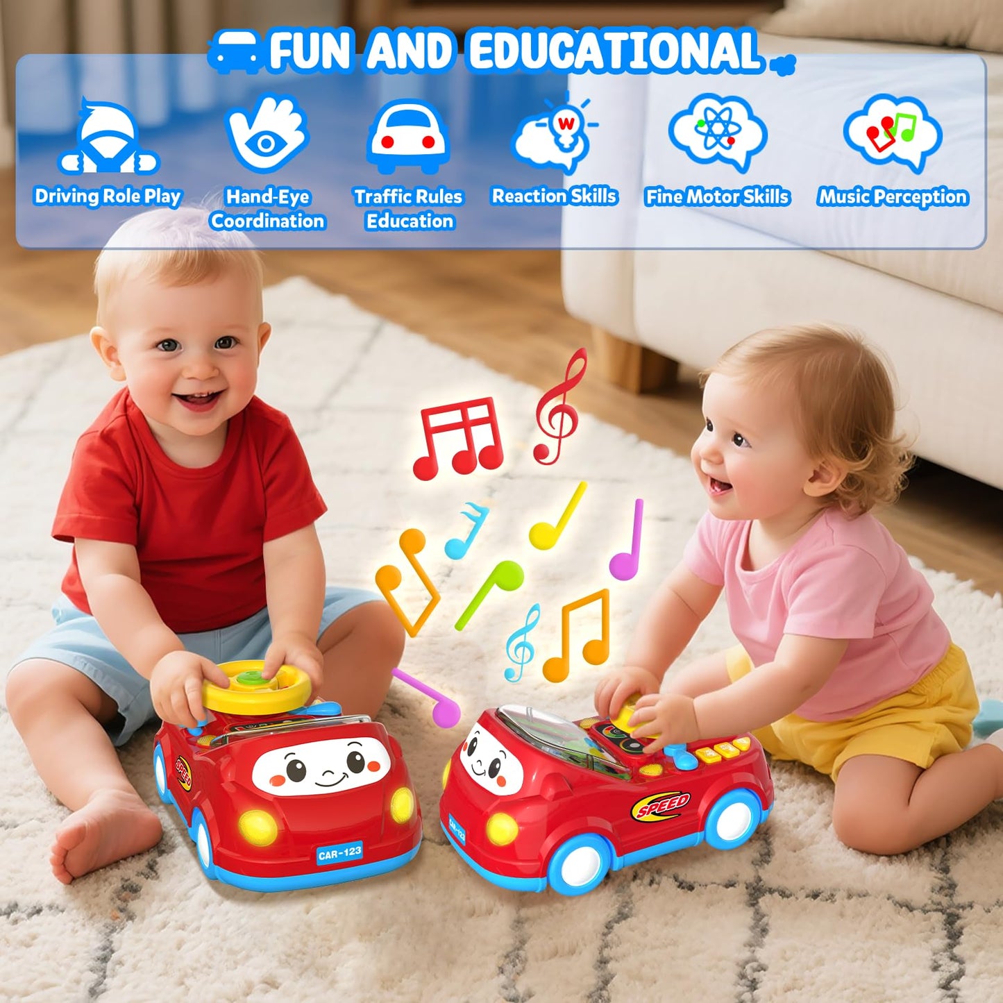 HeyGelo 2-in-1 Toddler Push Car & Musical Steering Wheel for 12-18 Months