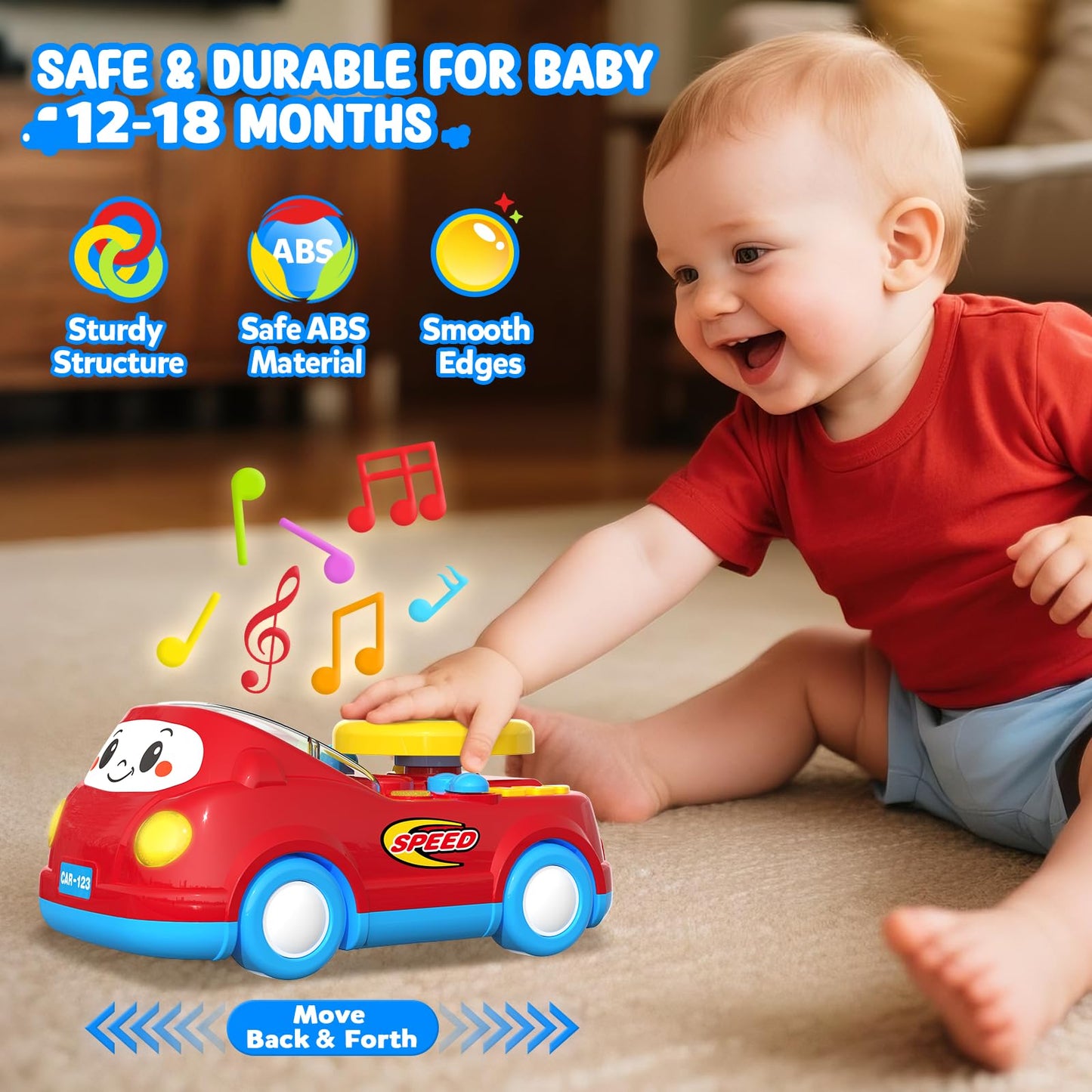 HeyGelo 2-in-1 Toddler Push Car & Musical Steering Wheel for 12-18 Months