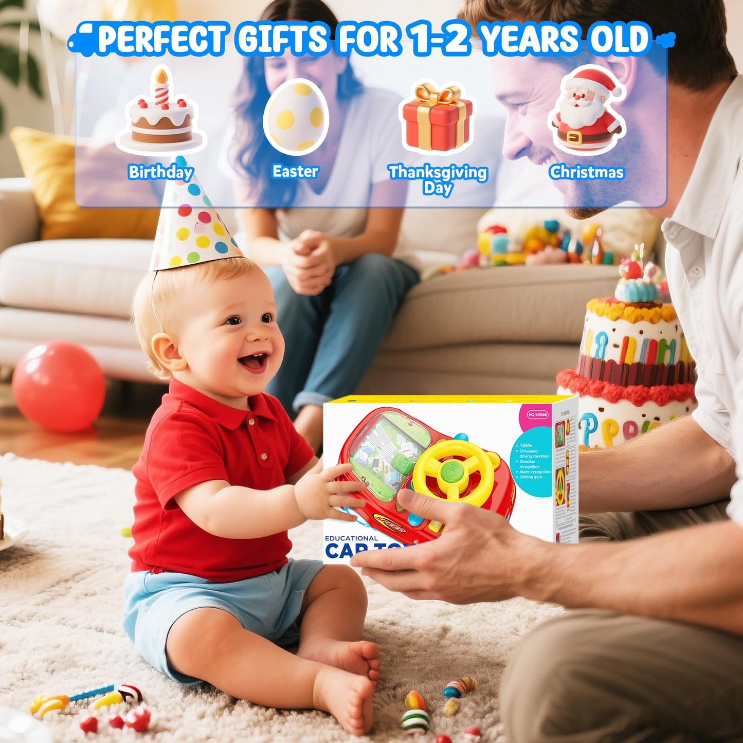 HeyGelo 2-in-1 Toddler Push Car & Musical Steering Wheel for 12-18 Months