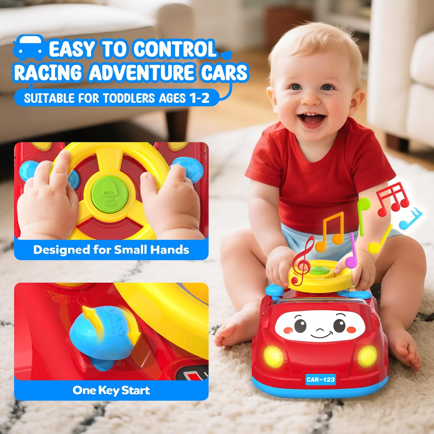 HeyGelo 2-in-1 Toddler Push Car & Musical Steering Wheel for 12-18 Months