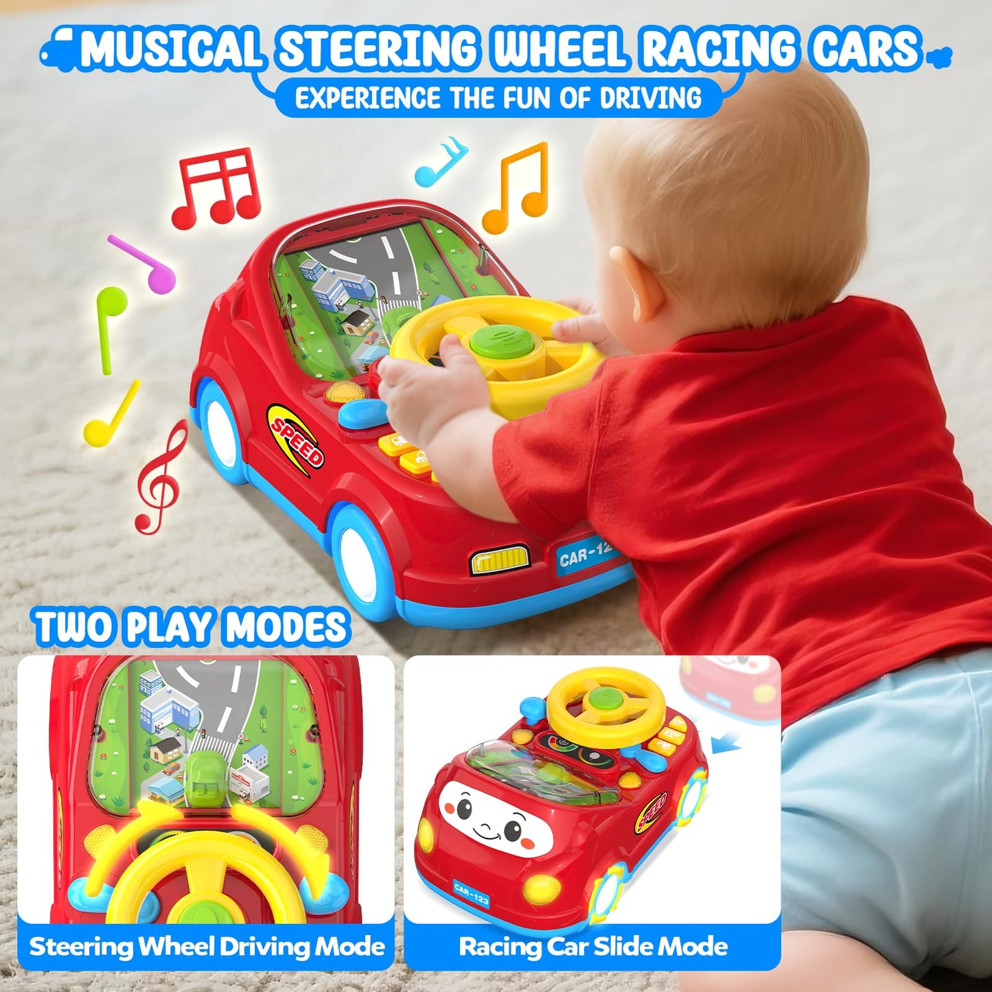 HeyGelo 2-in-1 Toddler Push Car & Musical Steering Wheel for 12-18 Months