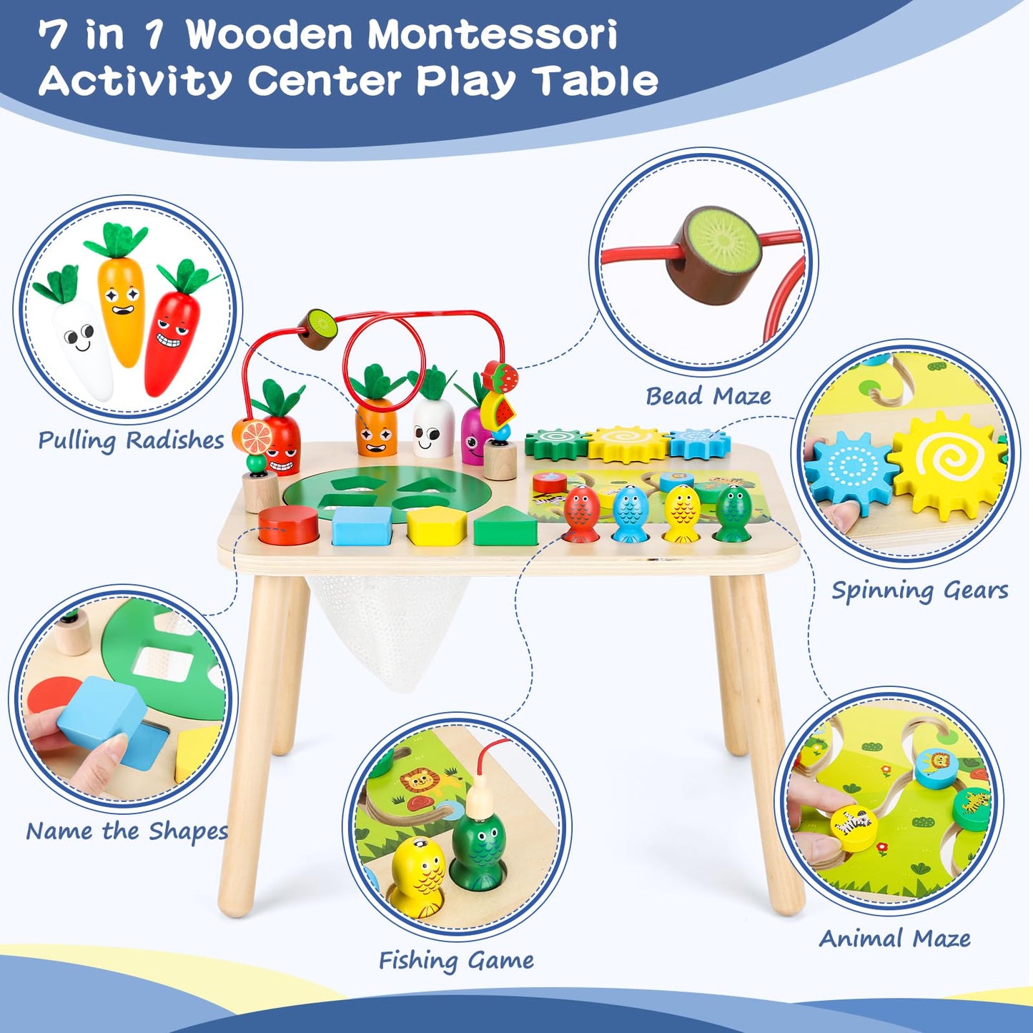 HEYLANDU 7-in-1 Montessori Activity Table for Toddlers — Sensory Play & Early Learning Gift