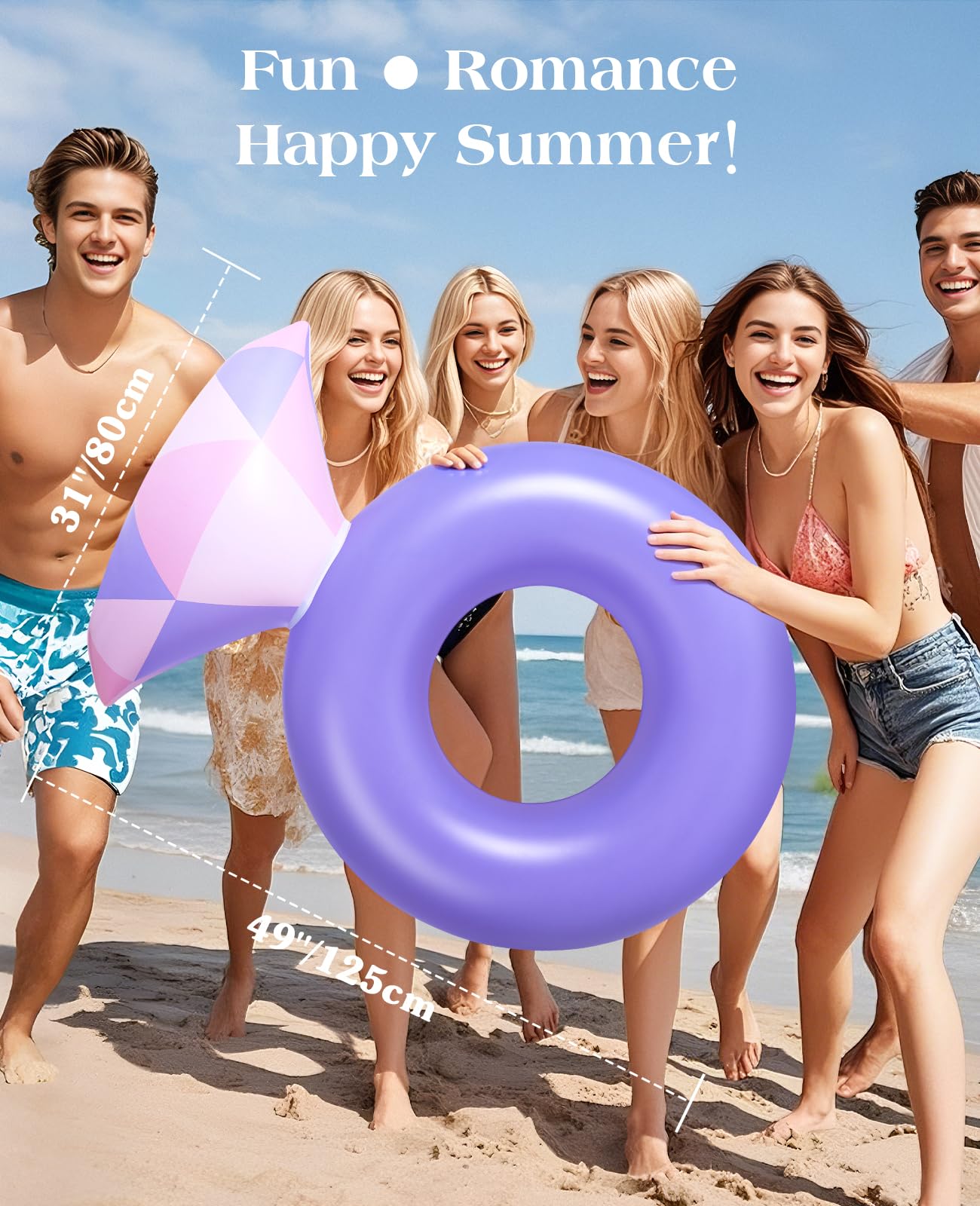 HeySplash Diamond Ring Pool Float – Large Engagement Ring Floatie for Adults (Purple Pink)