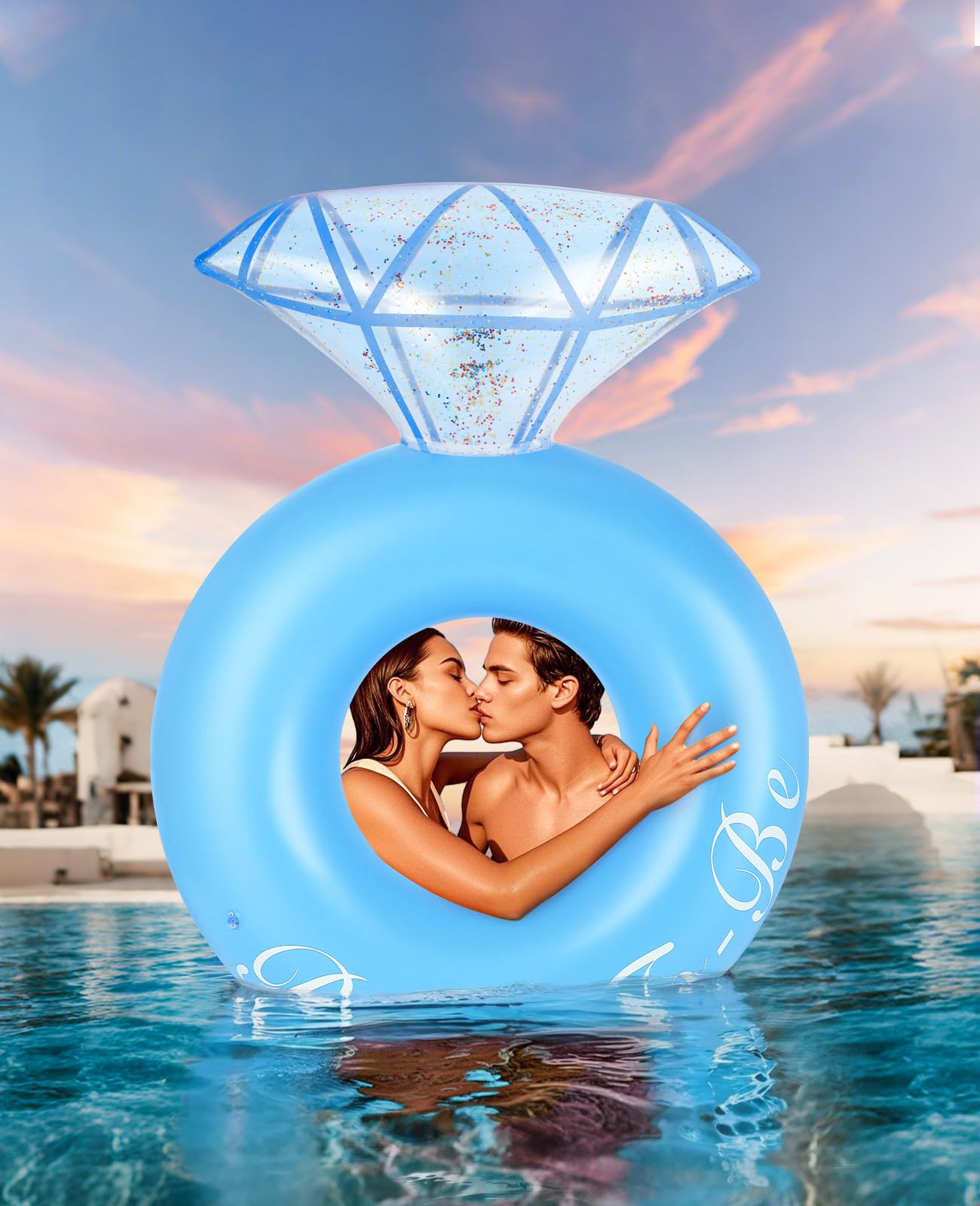 HeySplash Diamond Ring Pool Float – Large Inflatable Engagement Ring for Adults, Blue