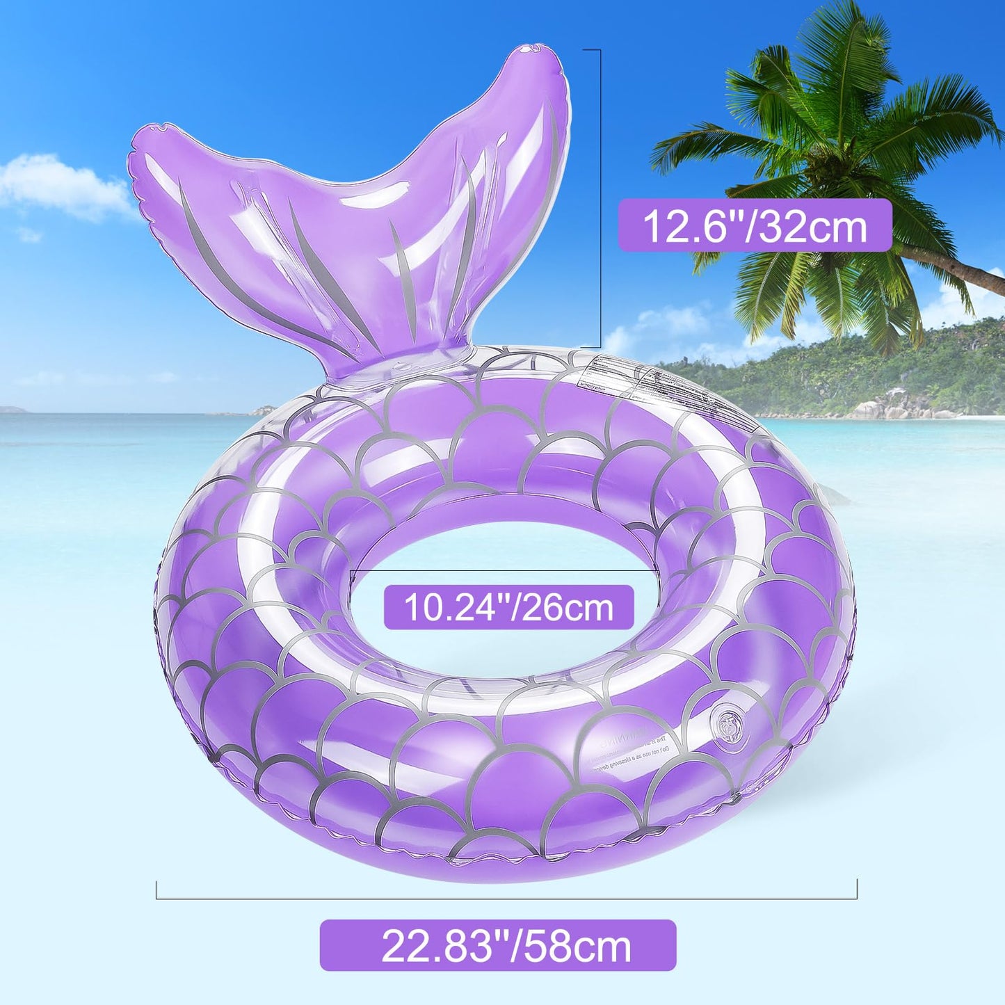 HeySplash Mermaid Tail Pool Float for Kids – Purple Inflatable Ring & Swim Tube