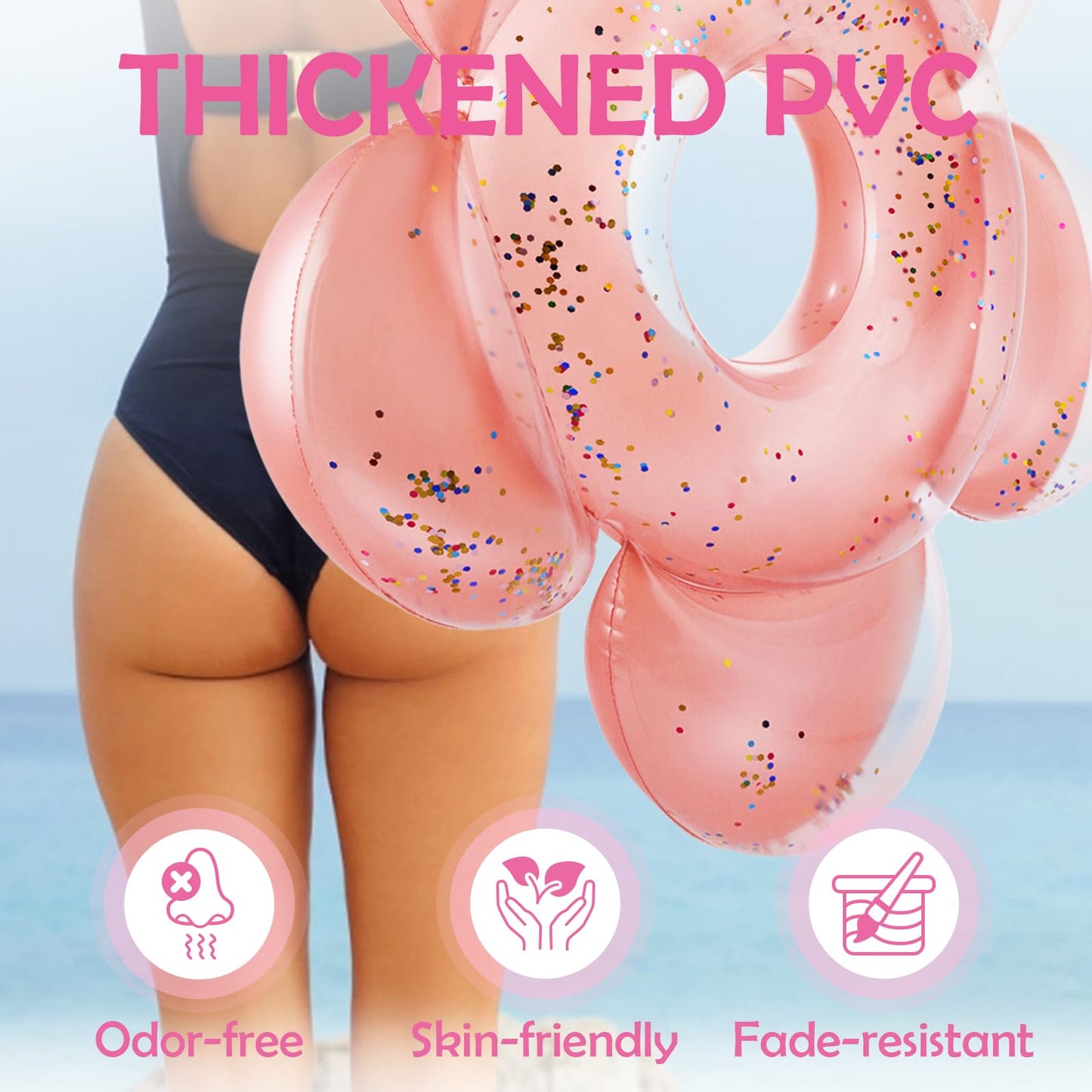 HeySplash Large Pink Glitter Pool Floats for Adults – Inflatable Loungers for Bachelorette & Weddings