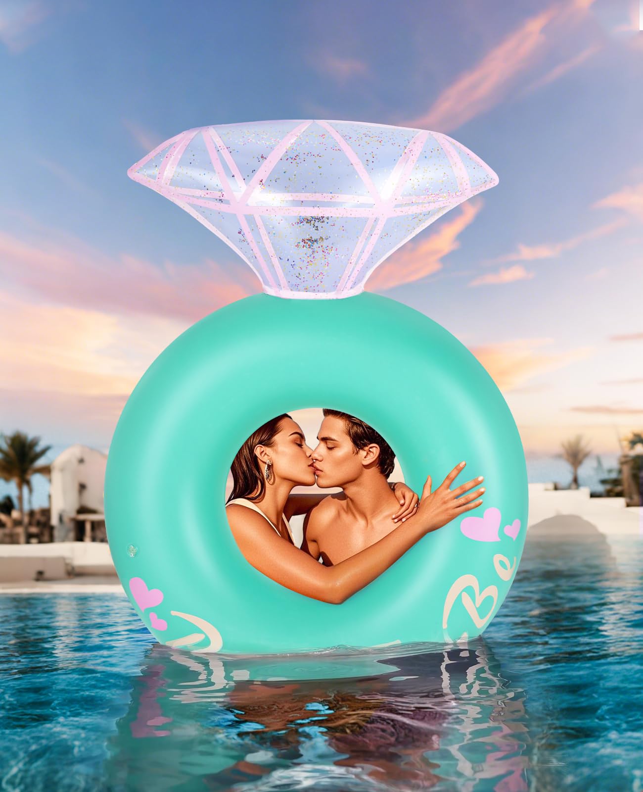 HeySplash Inflatable Diamond Ring Pool Float — Green, Large 49x35 in for Adults