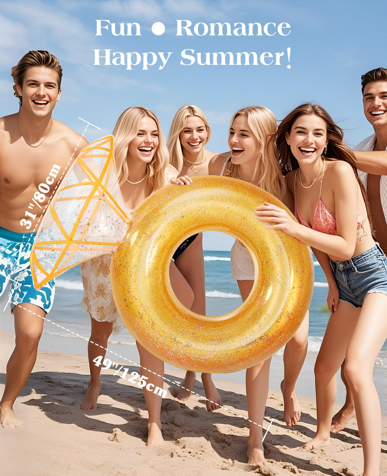HeySplash Diamond Ring Pool Float – Large Yellow Inflatable Ring for Adults | Bachelorette & Pool Party Decor