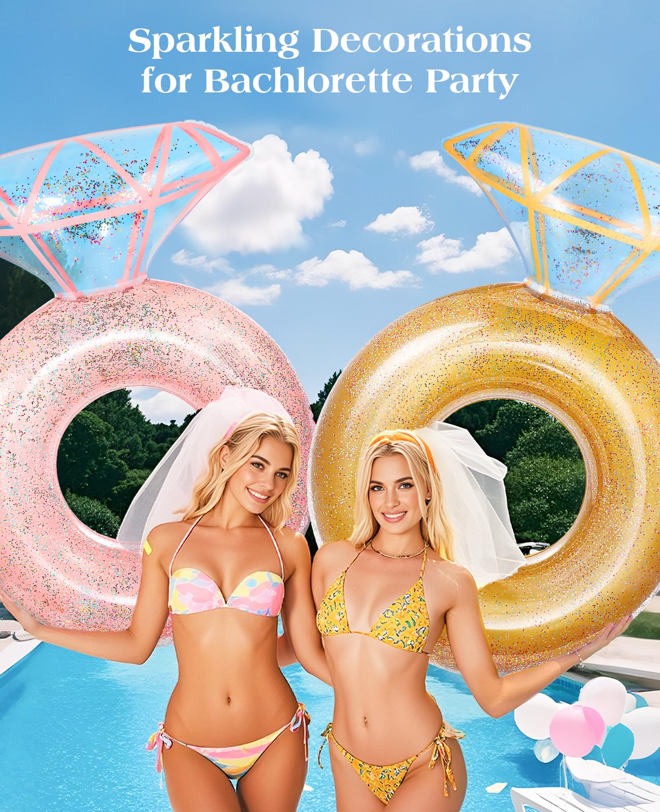 HeySplash Diamond Ring Pool Float – Large Yellow Inflatable Ring for Adults | Bachelorette & Pool Party Decor