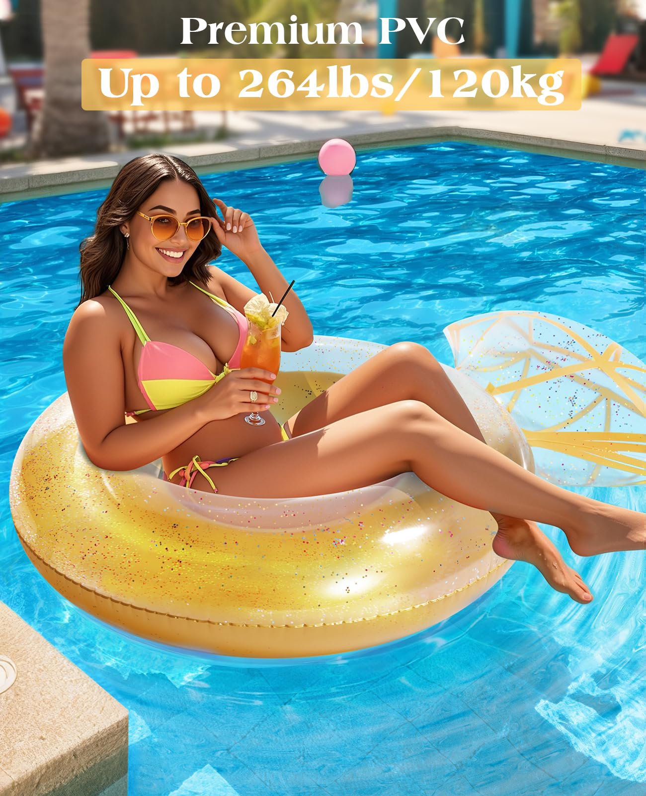 HeySplash Diamond Ring Pool Float – Large Yellow Inflatable Ring for Adults | Bachelorette & Pool Party Decor