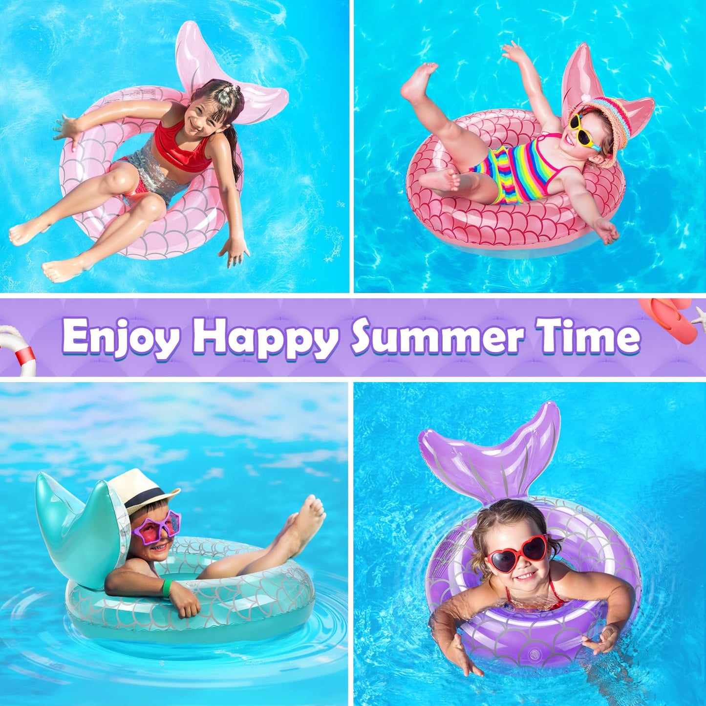 HeySplash Mermaid Tail Pool Float for Kids – Purple Inflatable Ring & Swim Tube