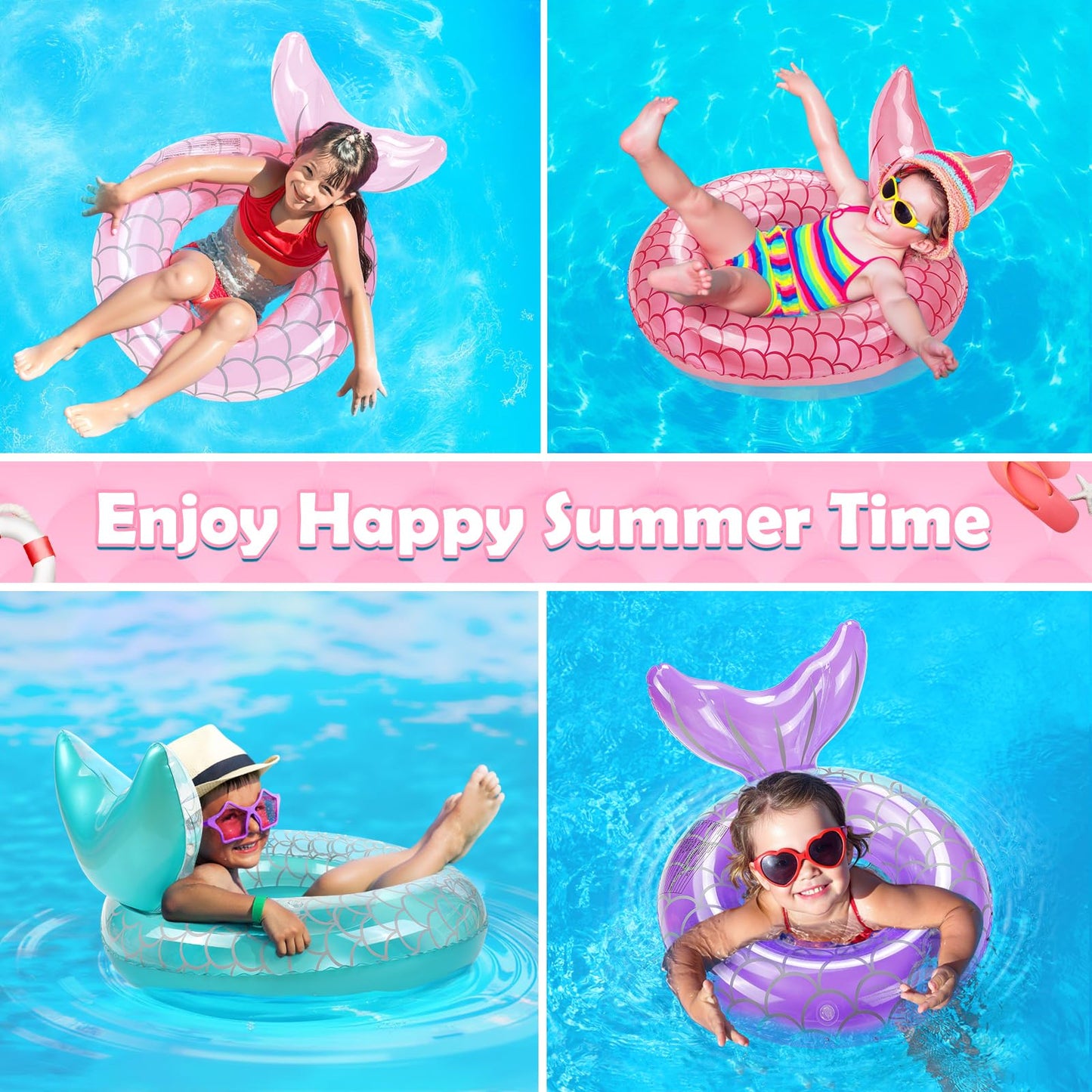 HeySplash Mermaid Tail Pool Float for Kids – Pink Inflatable Ring