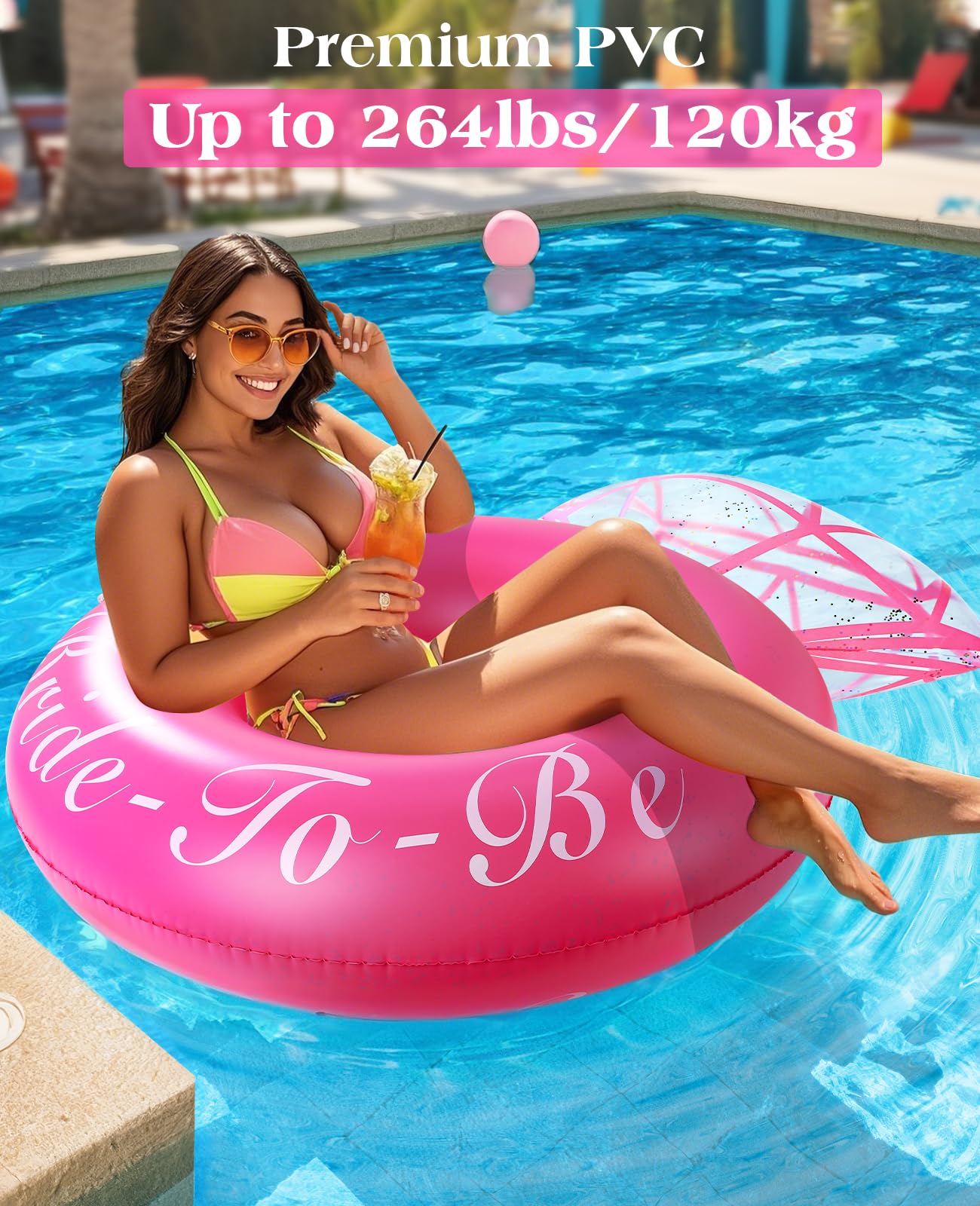 HeySplash Diamond Ring Pool Float – Large Magenta Engagement Float for Adults