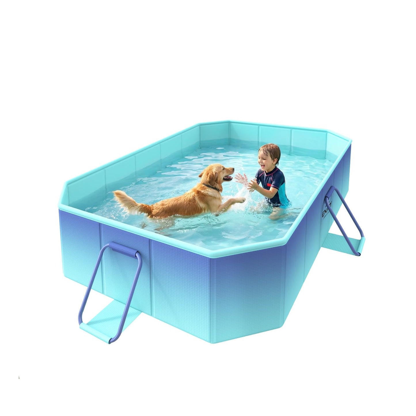 HeySplash Foldable Pool — 59.8" by 45.2" by 17.7" Non-Inflatable Rigid Pool (Ice Blue)