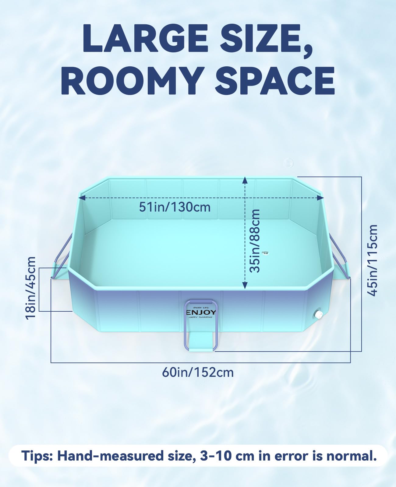 HeySplash Foldable Pool — 59.8" by 45.2" by 17.7" Non-Inflatable Rigid Pool (Ice Blue)
