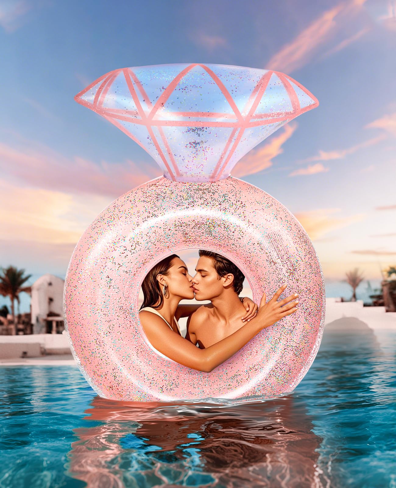 HeySplash Diamond Ring Pool Float – Rose Gold, Large Engagment Ring Float for Parties