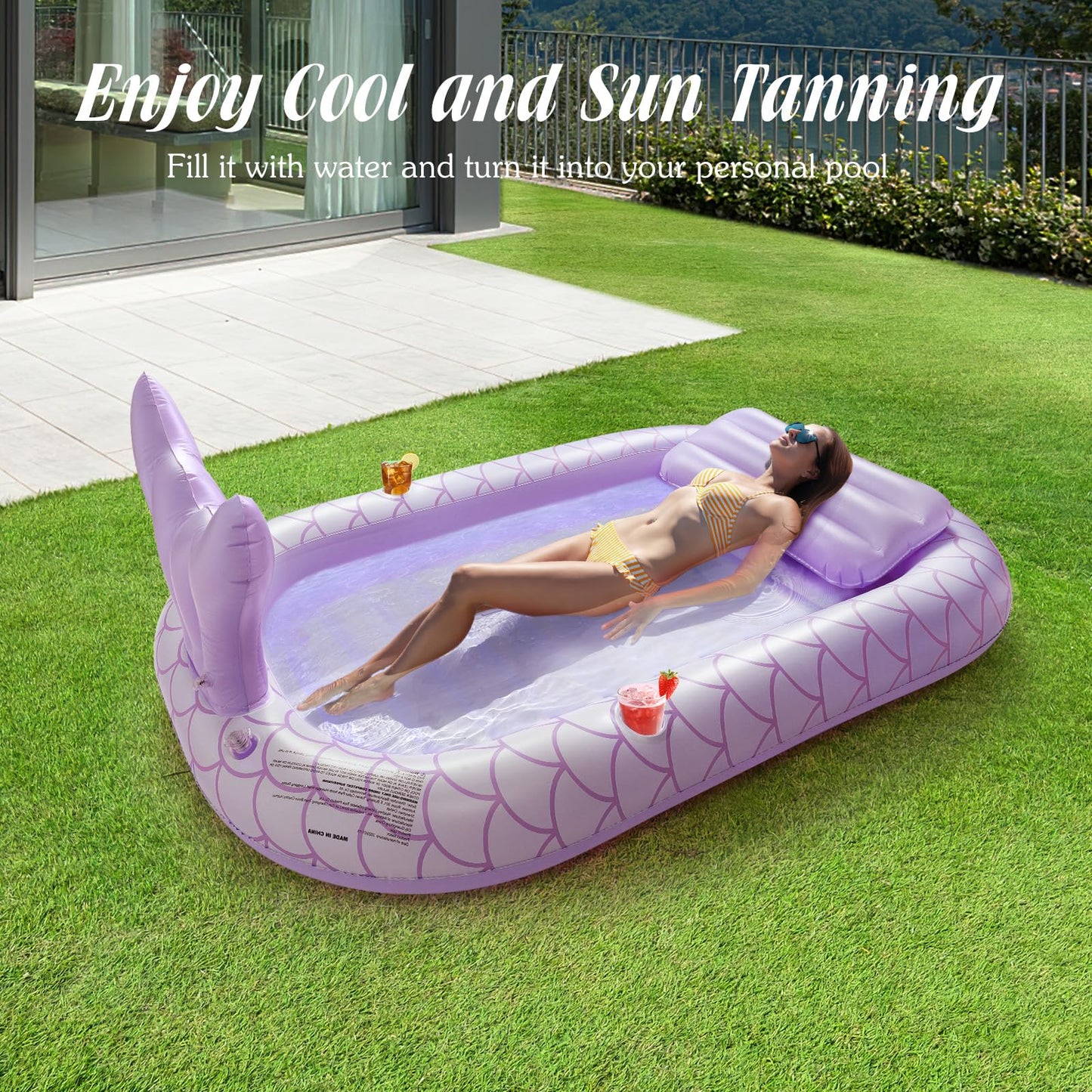 HeySplash Inflatable Tanning Lounger Float – Purple Pool Float for Adults with Cup Holders
