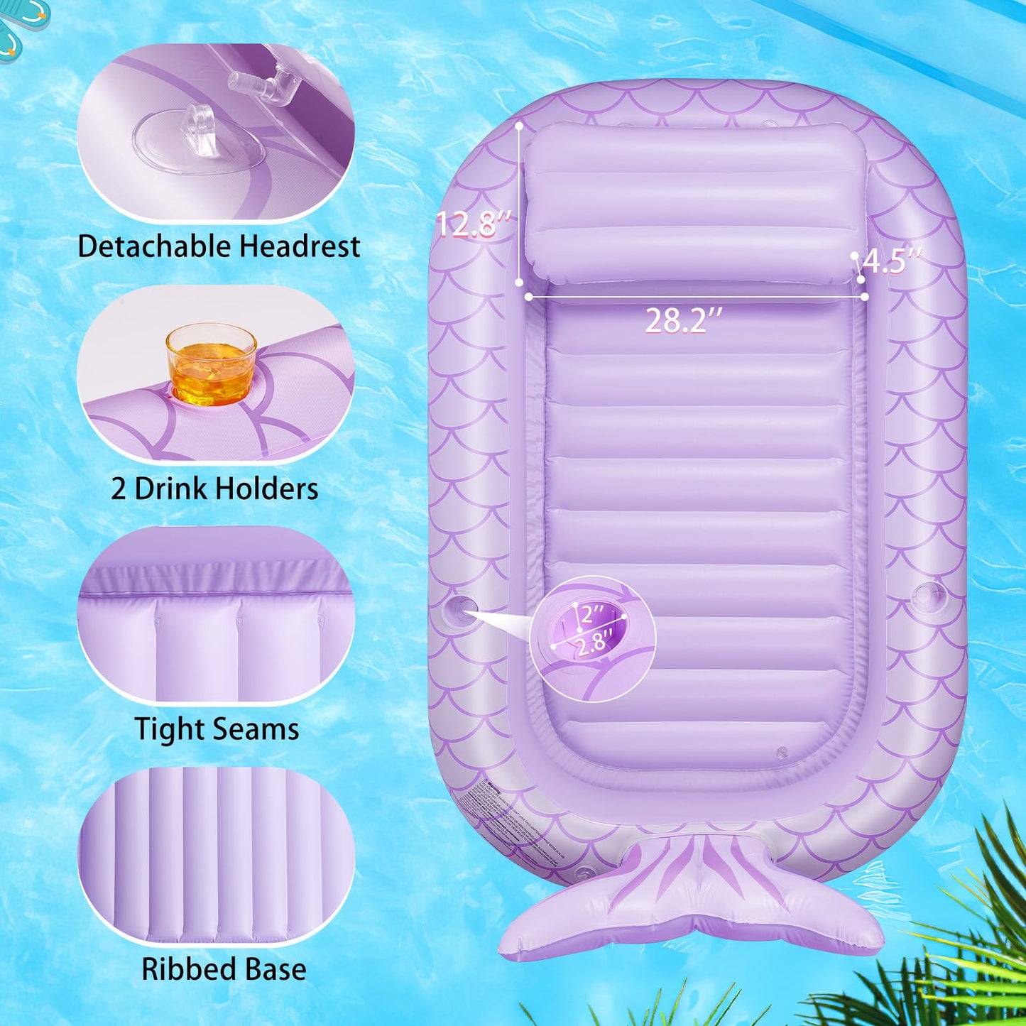 HeySplash Inflatable Tanning Lounger Float – Purple Pool Float for Adults with Cup Holders