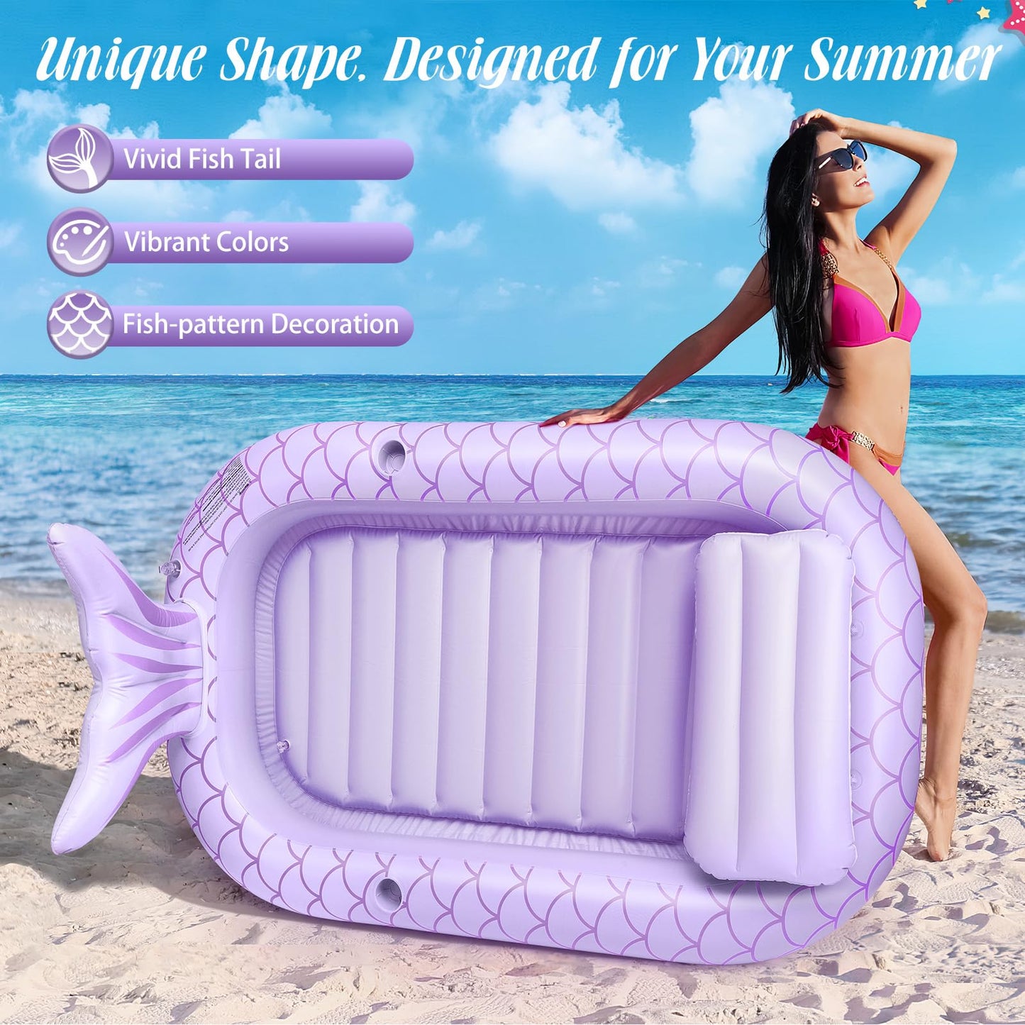 HeySplash Inflatable Tanning Lounger Float – Purple Pool Float for Adults with Cup Holders