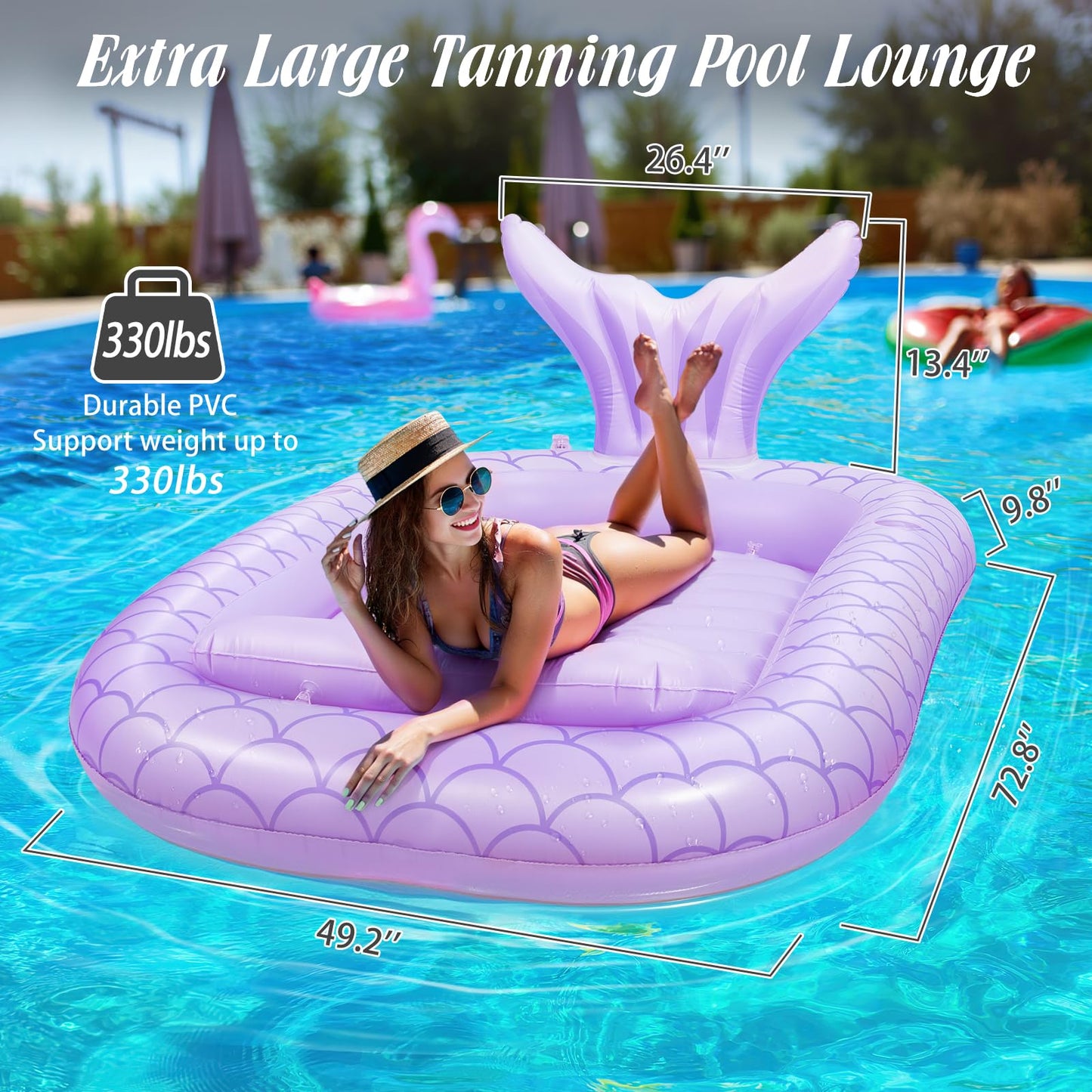 HeySplash Inflatable Tanning Lounger Float – Purple Pool Float for Adults with Cup Holders