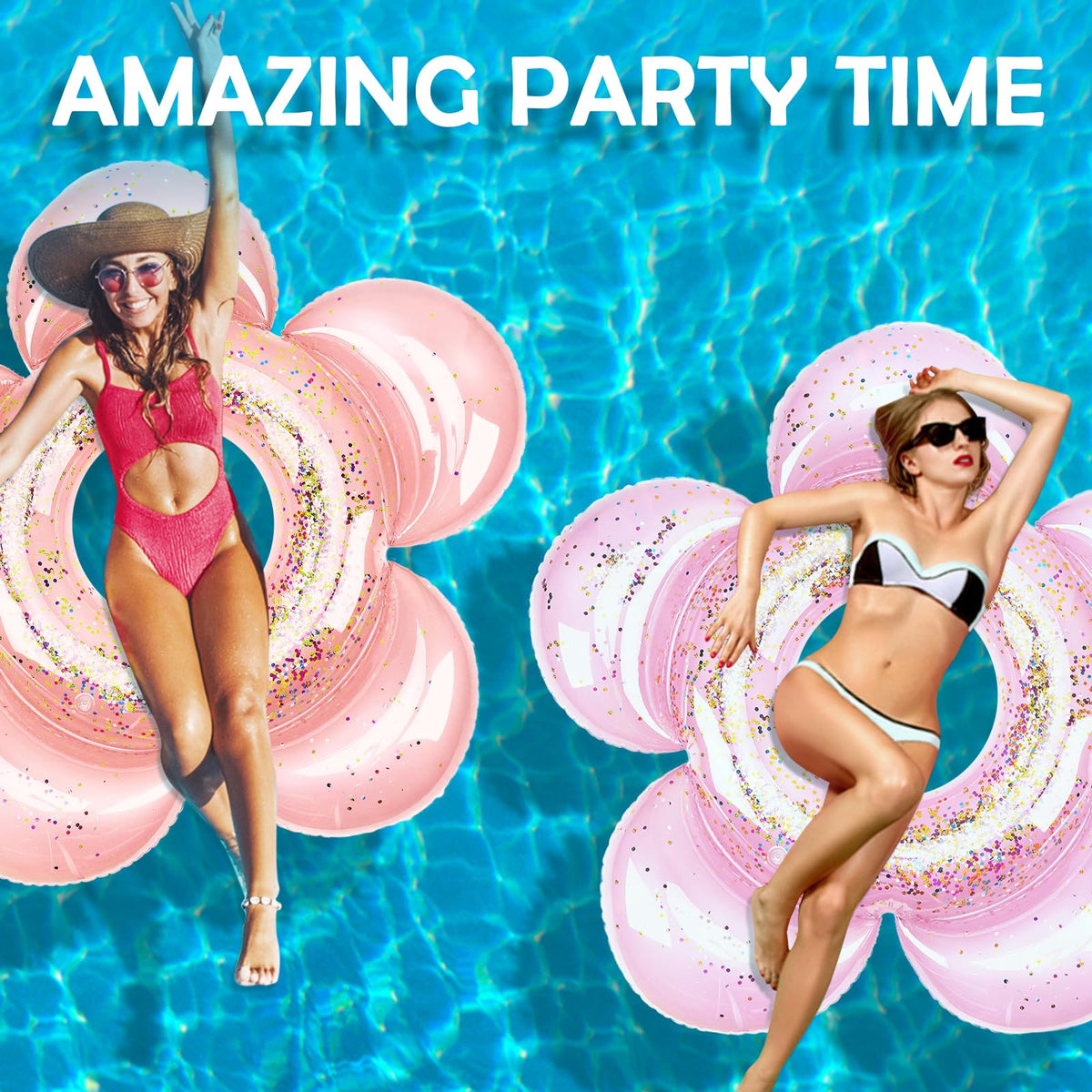 HeySplash Large Pink Glitter Pool Floats for Adults – Inflatable Loungers for Bachelorette & Weddings
