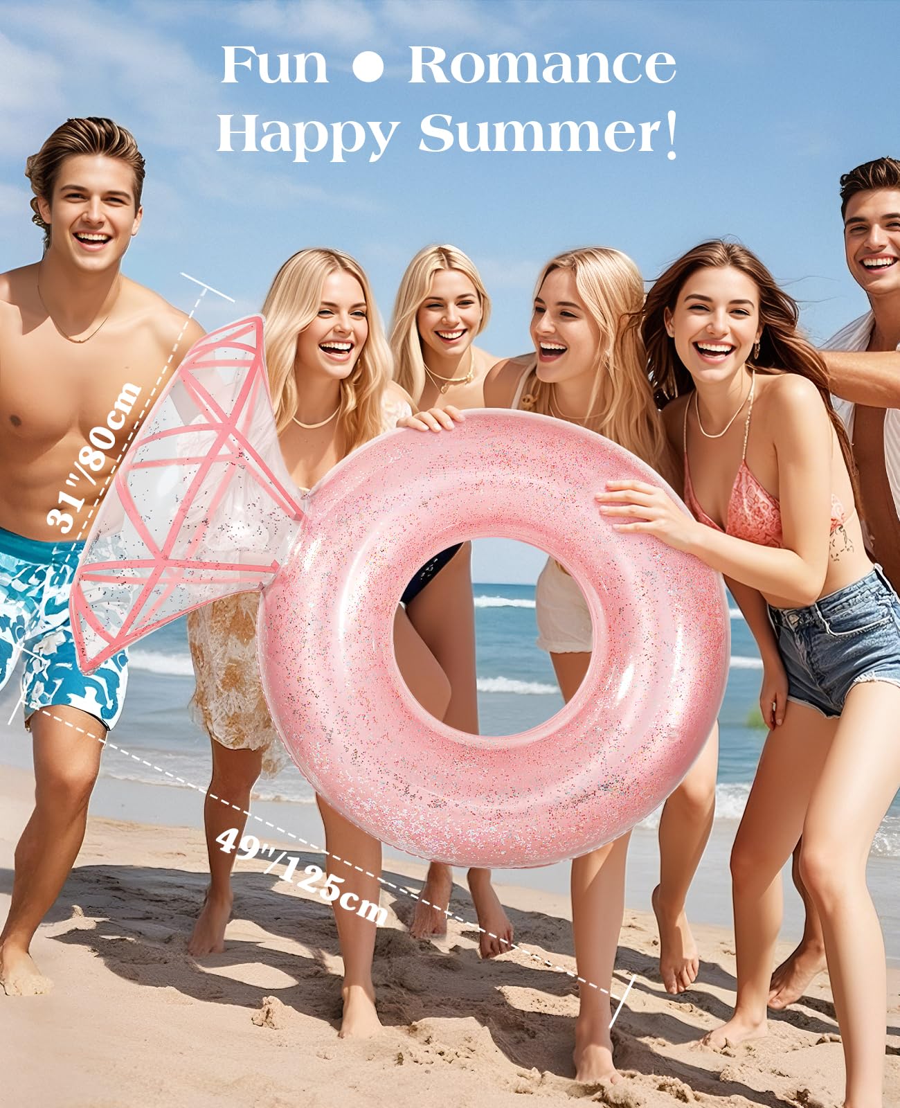 HeySplash Diamond Ring Pool Float – Rose Gold, Large Engagment Ring Float for Parties