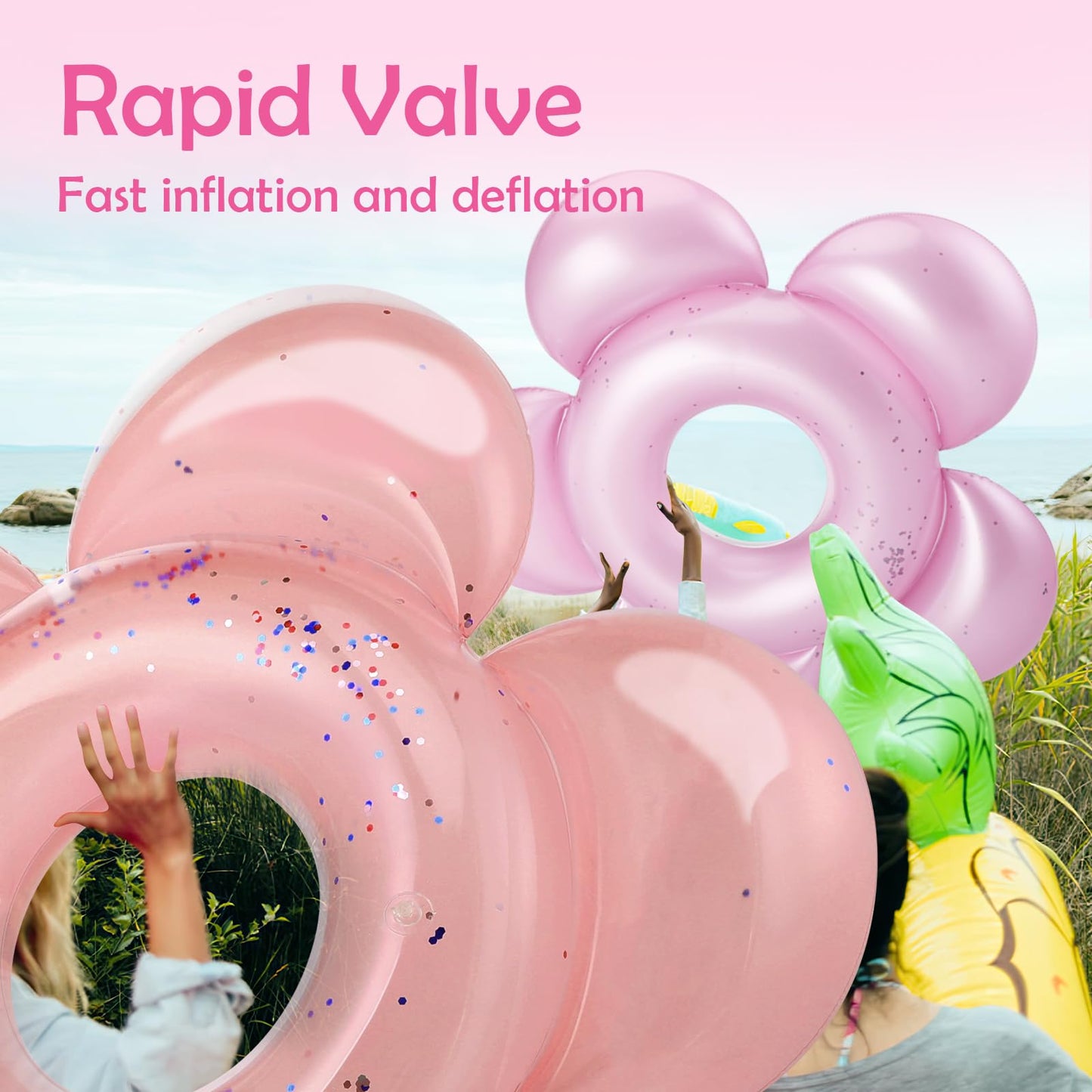 HeySplash Large Pink Glitter Pool Floats for Adults – Inflatable Loungers for Bachelorette & Weddings