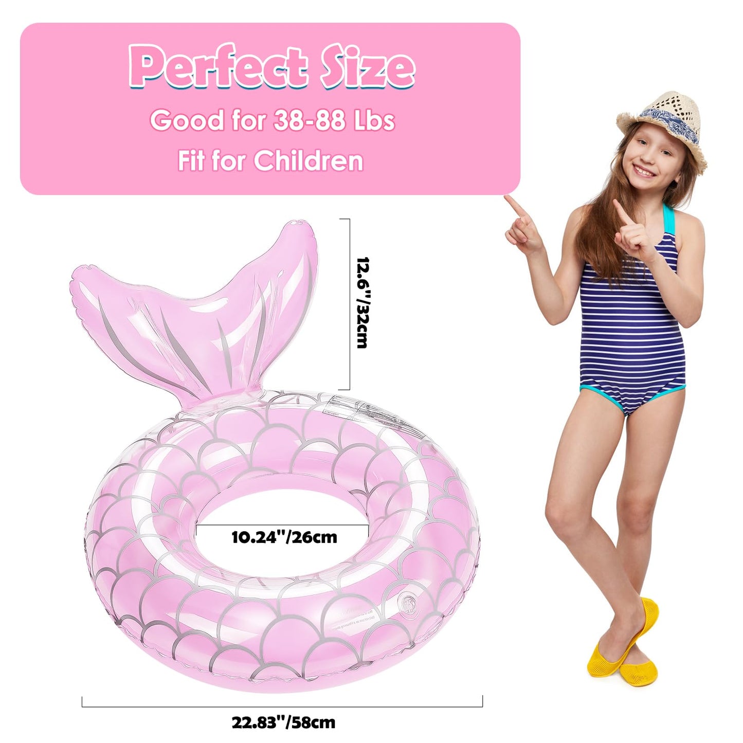 HeySplash Mermaid Tail Pool Float for Kids – Pink Inflatable Ring