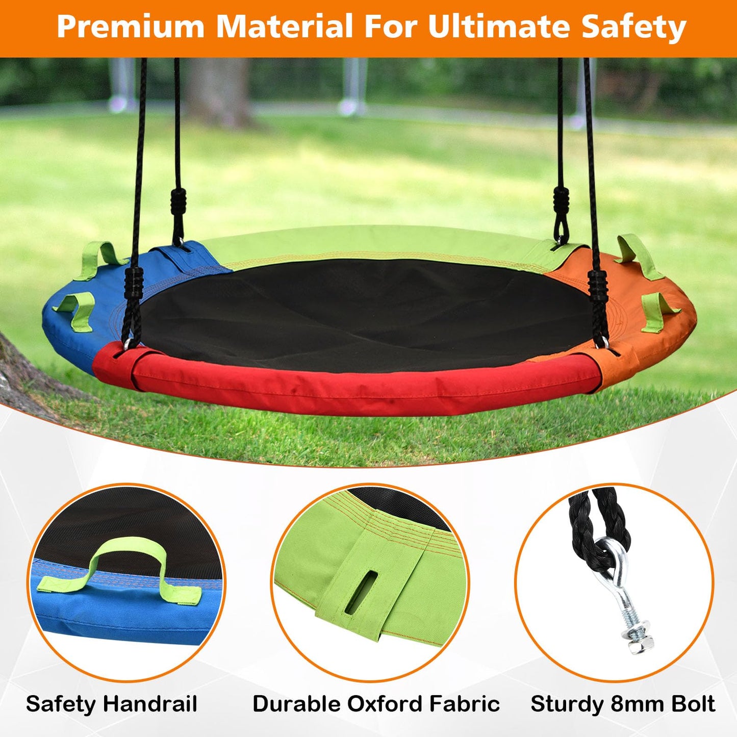 HeyZoo Tree Swing Saucer Swing - 40 Inch, 900 lbs Capacity, Adjustable Straps, Multicolor