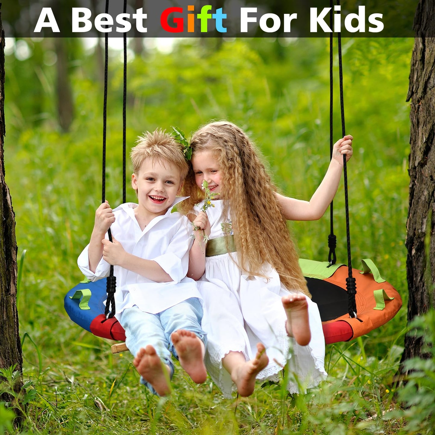 HeyZoo Tree Swing Saucer Swing - 40 Inch, 900 lbs Capacity, Adjustable Straps, Multicolor