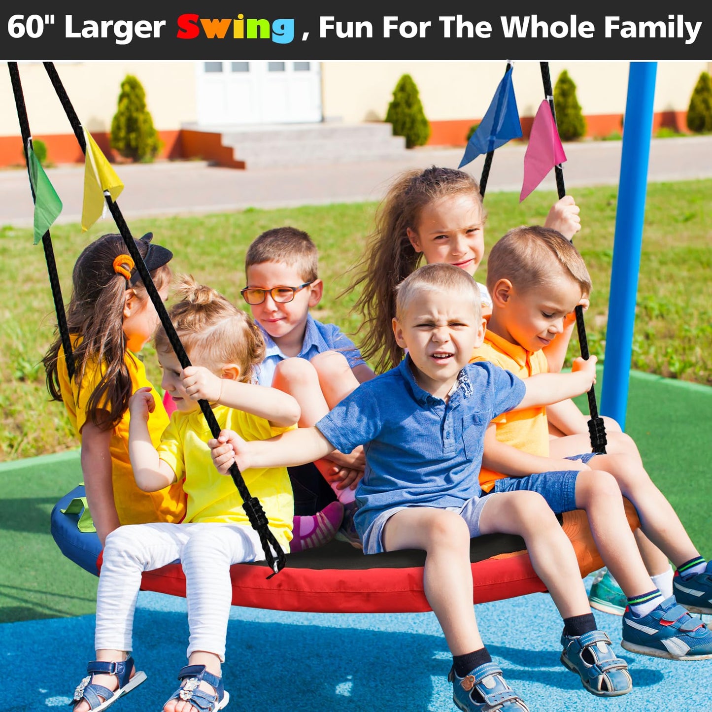 HeyZoo 60-Inch Saucer Tree Swing – Multicolor Circle Disc with Adjustable Straps