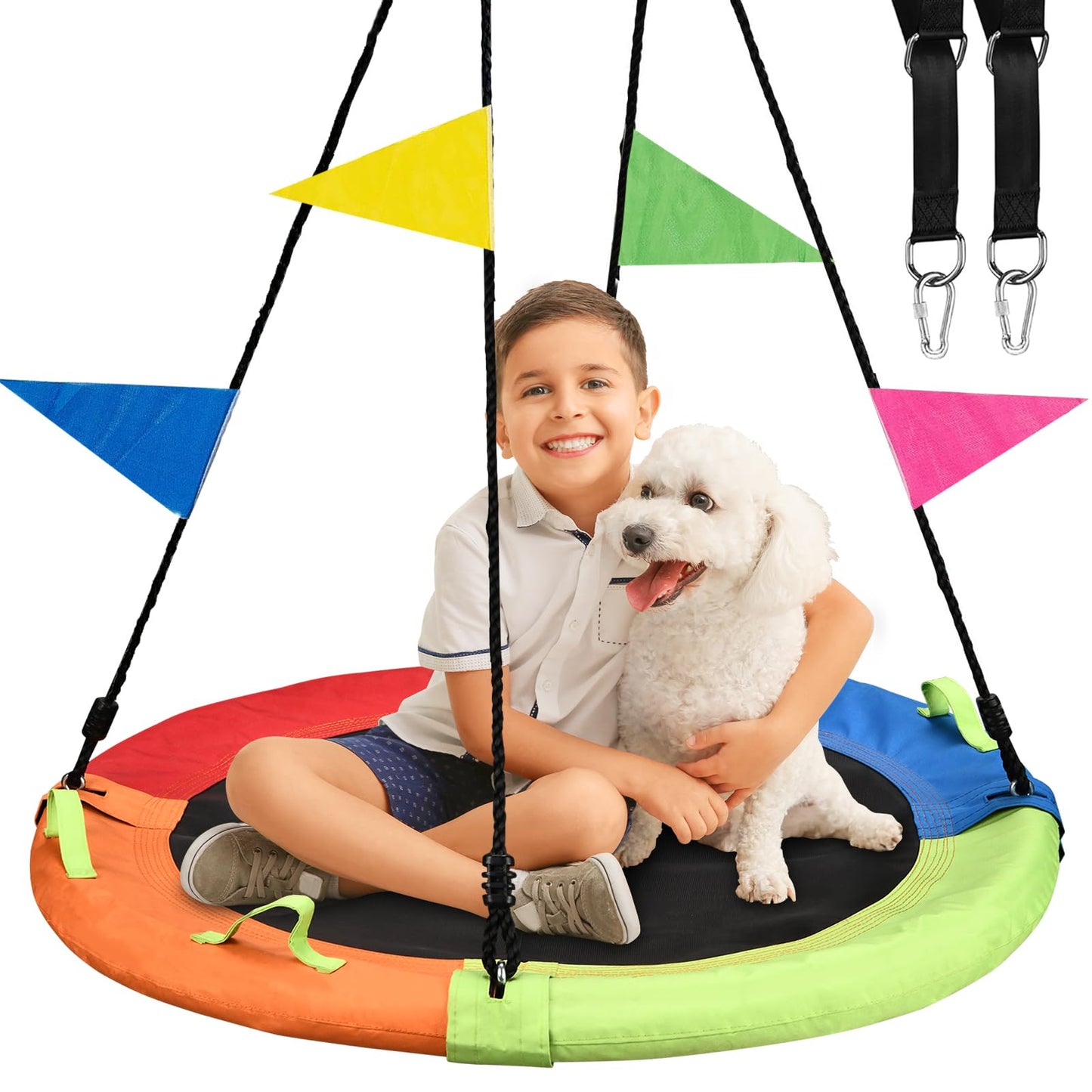 HeyZoo Tree Swing Saucer Swing - 40 Inch, 900 lbs Capacity, Adjustable Straps, Multicolor