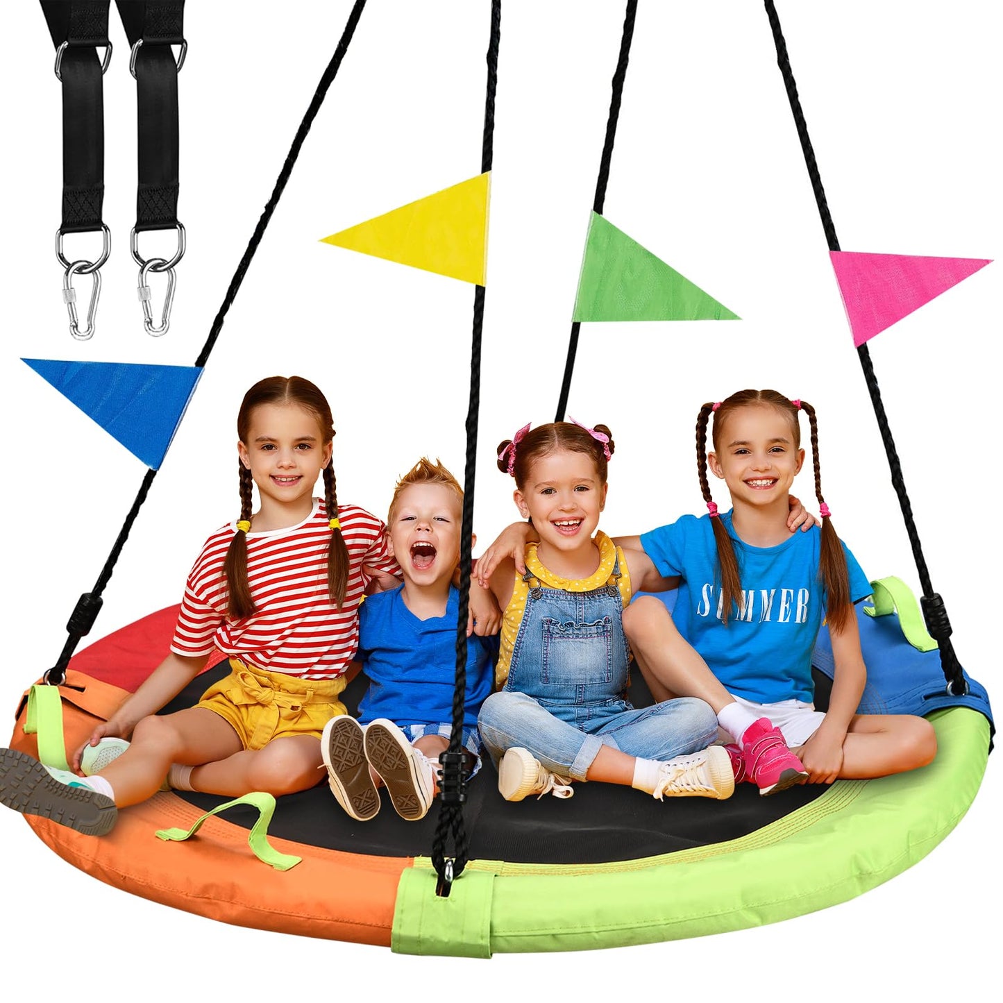 HeyZoo 60-Inch Saucer Tree Swing – Multicolor Circle Disc with Adjustable Straps