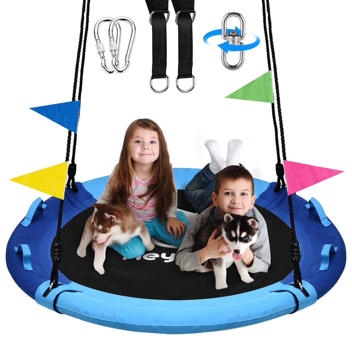 HeyZoo 43-Inch Saucer Swing — 900LBS Capacity, 360° Swivel, For Kids & Adults