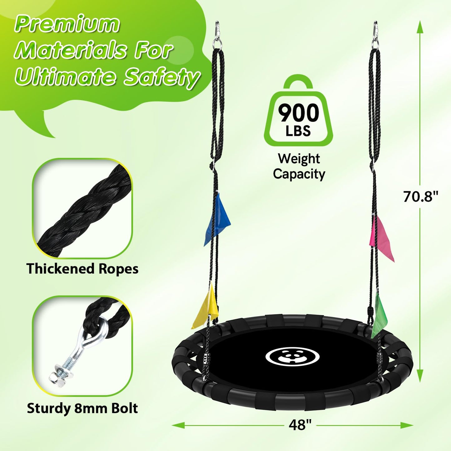 HeyZoo 48-Inch Saucer Swing for Kids & Adults | 900 lb Heavy-Duty Backyard Swing