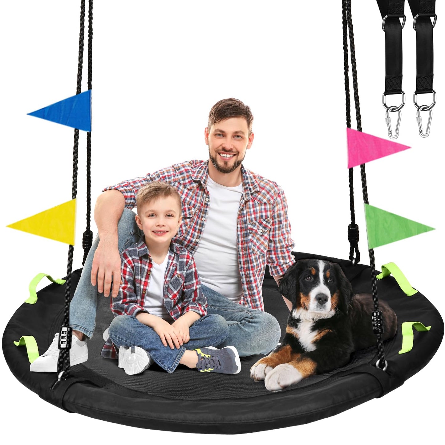 HeyZoo 48 Inch Tree Swing – Large Saucer Swing, 900lbs Capacity, Adjustable Straps, Outdoor Backyard, Black