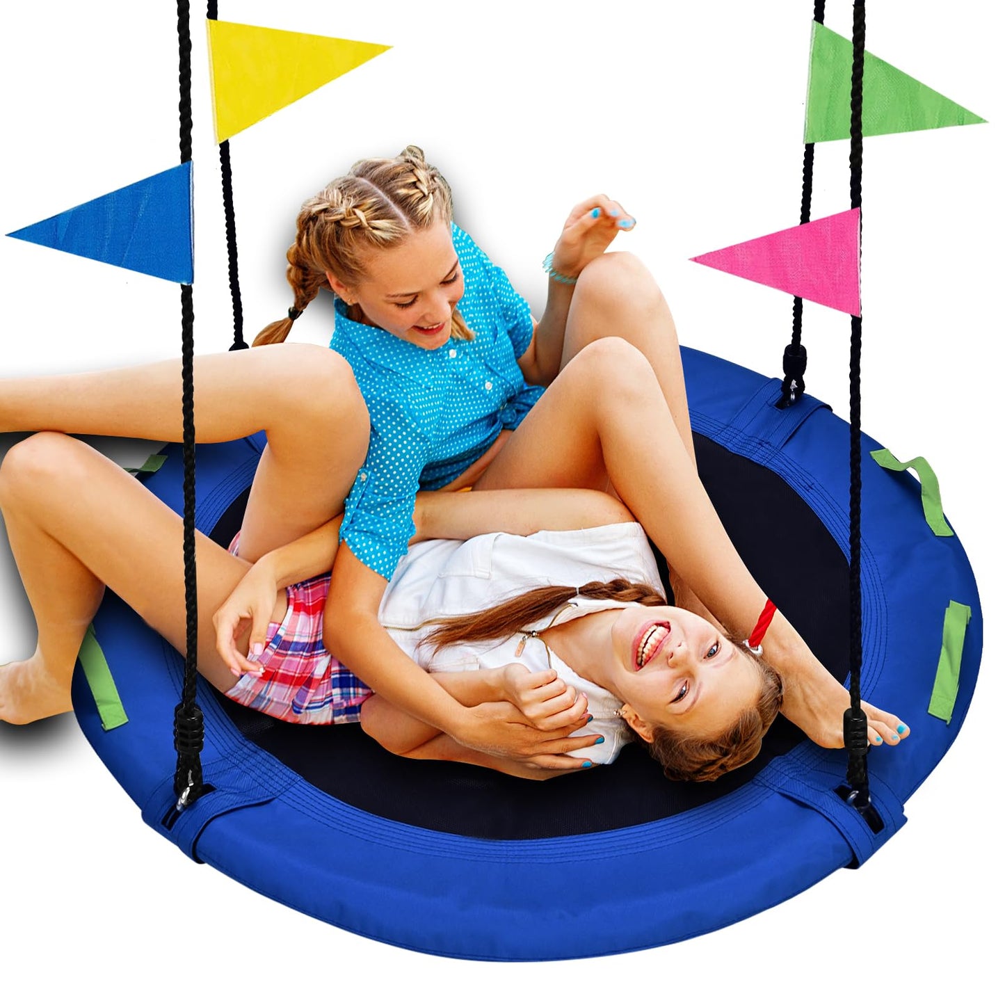 HeyZoo 48 Inch Saucer Swing – Large Family Tree Swing, 900 lbs, Adjustable Straps, Blue