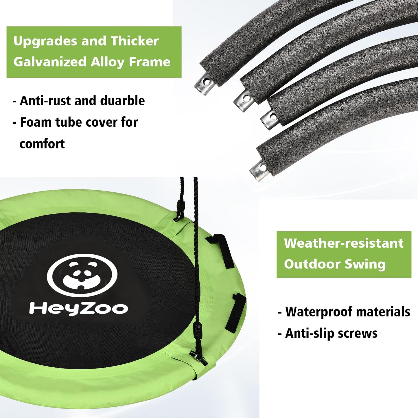 HeyZoo 48-Inch Tree Swing – Large Saucer for Family, 900lb Capacity, Green
