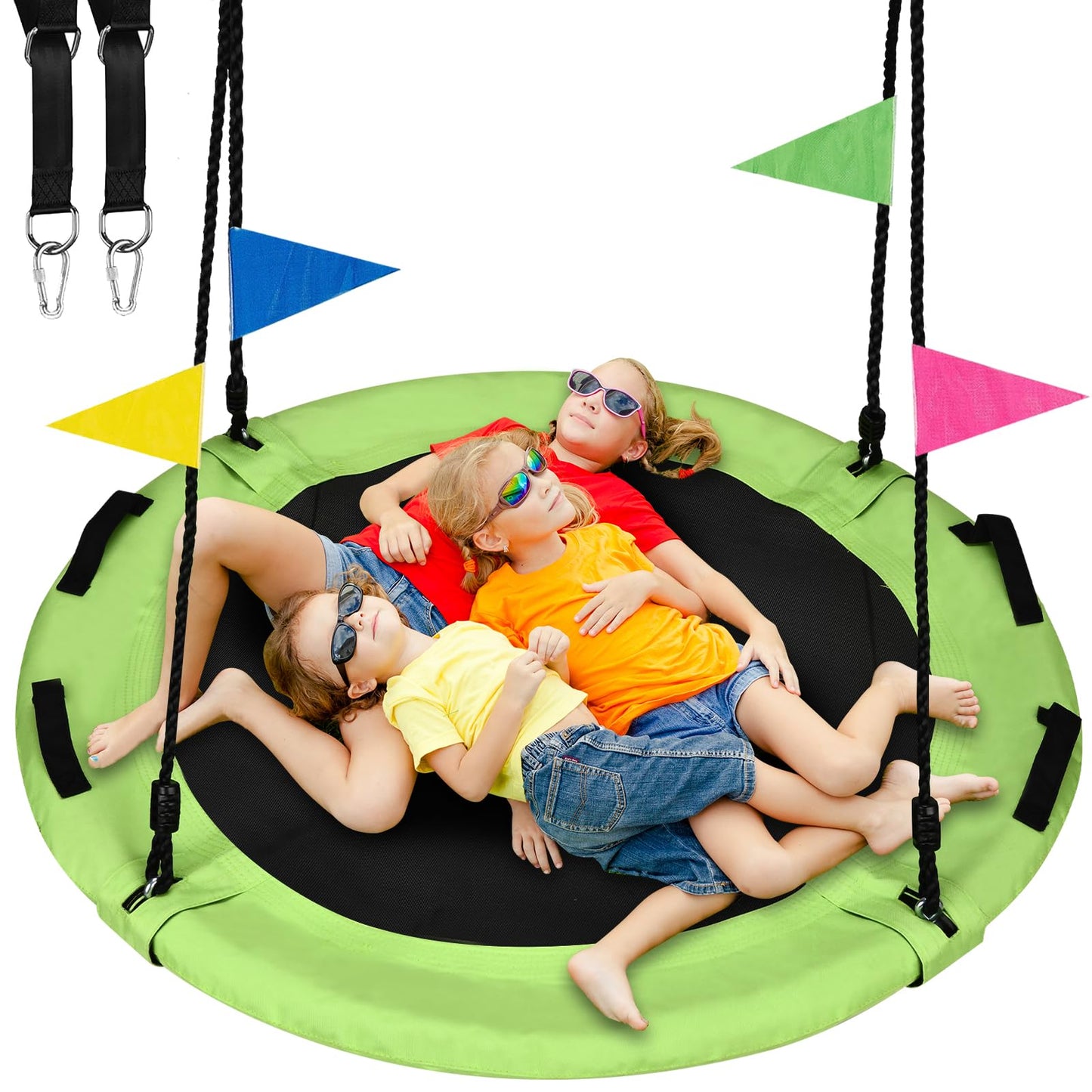 HeyZoo 48-Inch Tree Swing – Large Saucer for Family, 900lb Capacity, Green