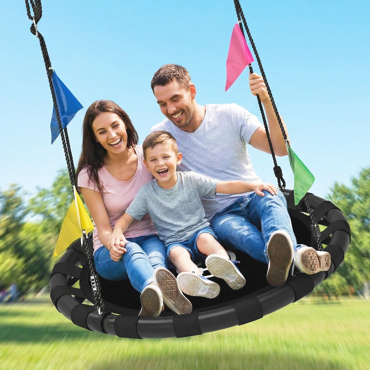 HeyZoo 48-Inch Saucer Swing for Kids & Adults | 900 lb Heavy-Duty Backyard Swing