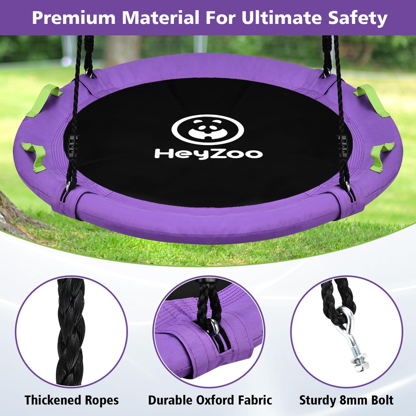 HeyZoo Tree Swing – 40-Inch Saucer Swing for Kids, 900lbs, Adjustable Straps, Purple