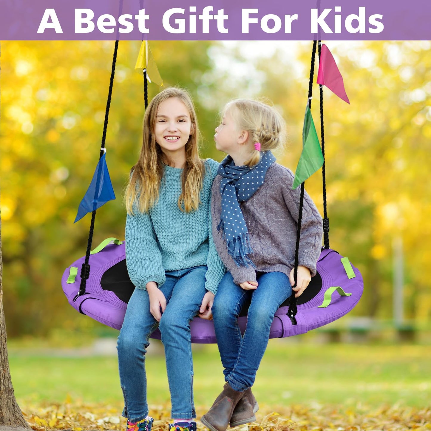 HeyZoo Tree Swing – 40-Inch Saucer Swing for Kids, 900lbs, Adjustable Straps, Purple