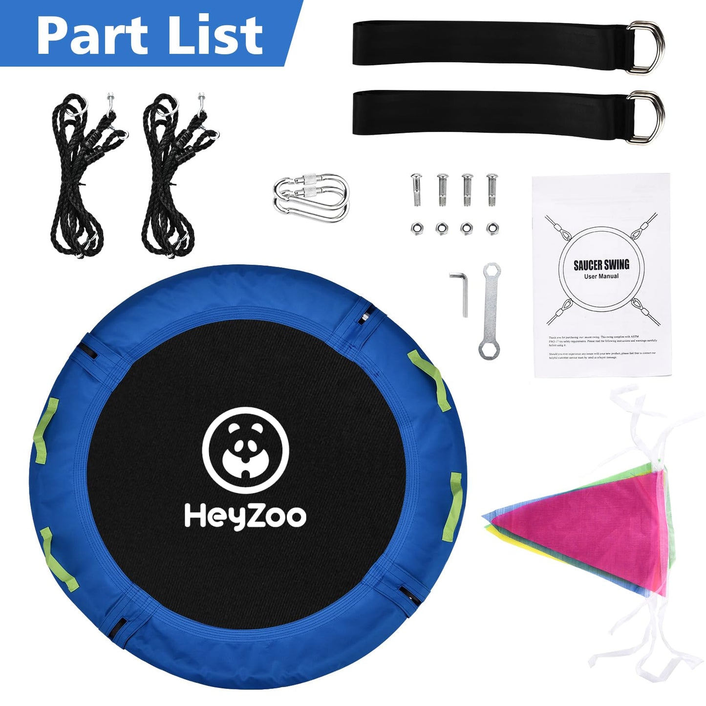 HeyZoo 48 Inch Saucer Swing – Large Family Tree Swing, 900 lbs, Adjustable Straps, Blue
