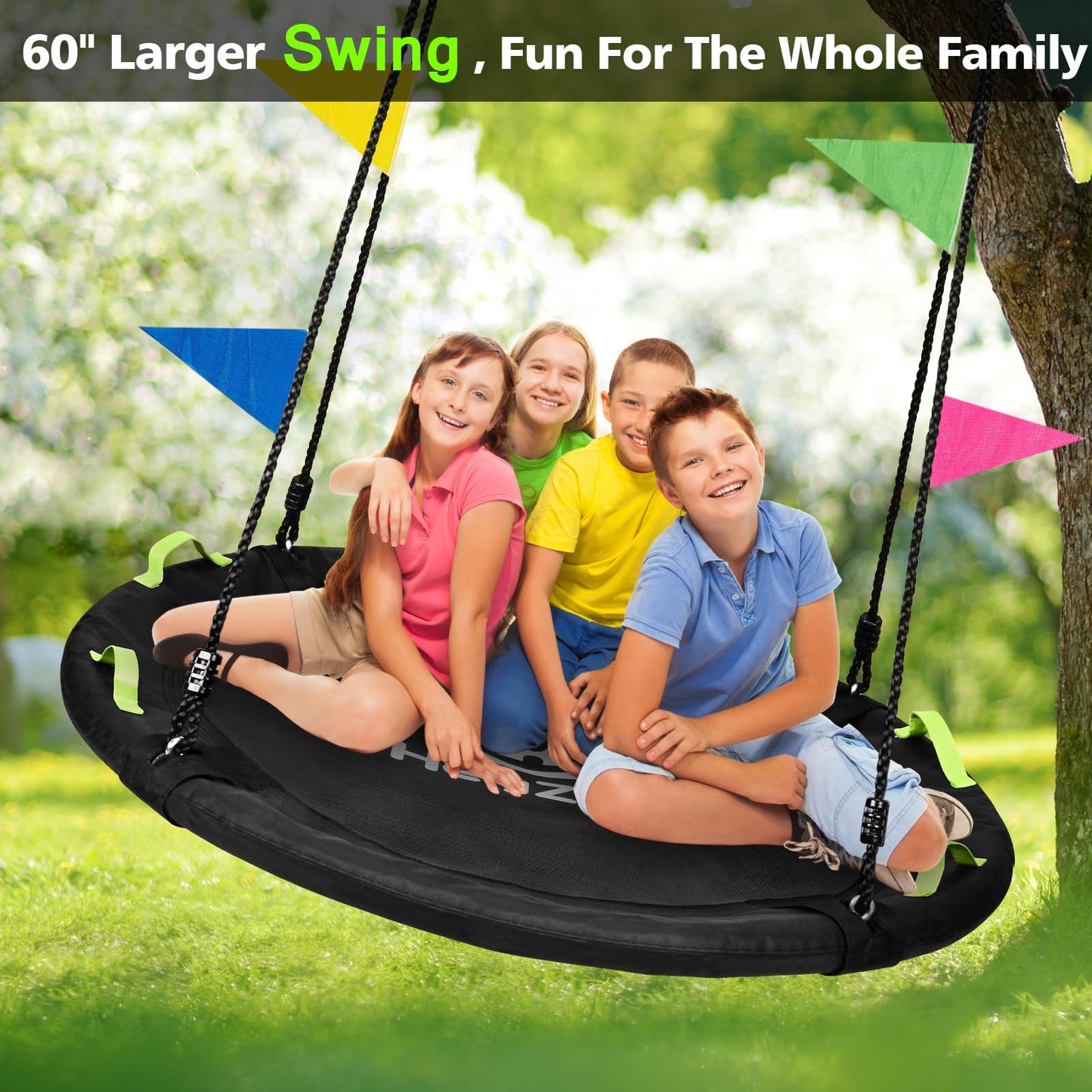HeyZoo Tree Swing 60-Inch Saucer Swing – 900lbs Capacity, Adjustable Straps, Outdoor Family Fun