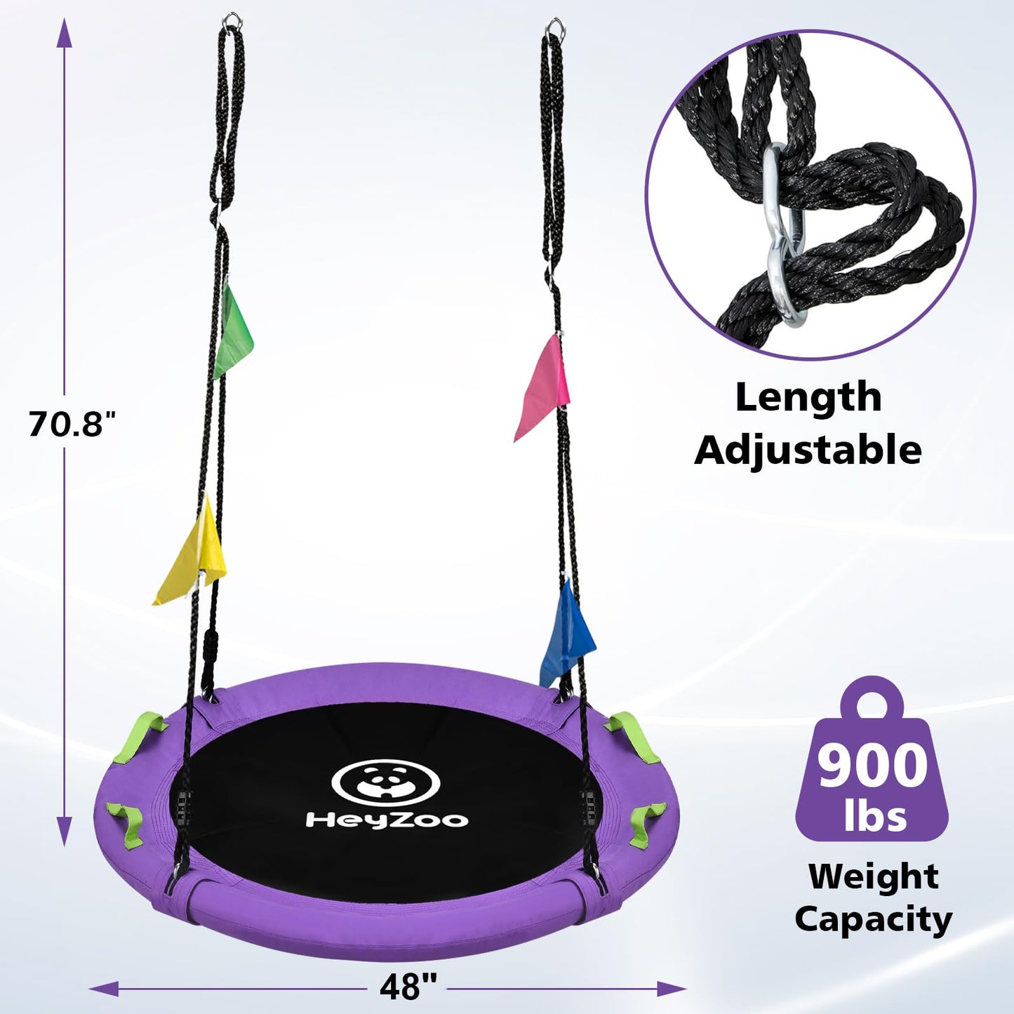 HeyZoo 48-Inch Purple Tree Swing – Large Saucer, 900 lbs Capacity