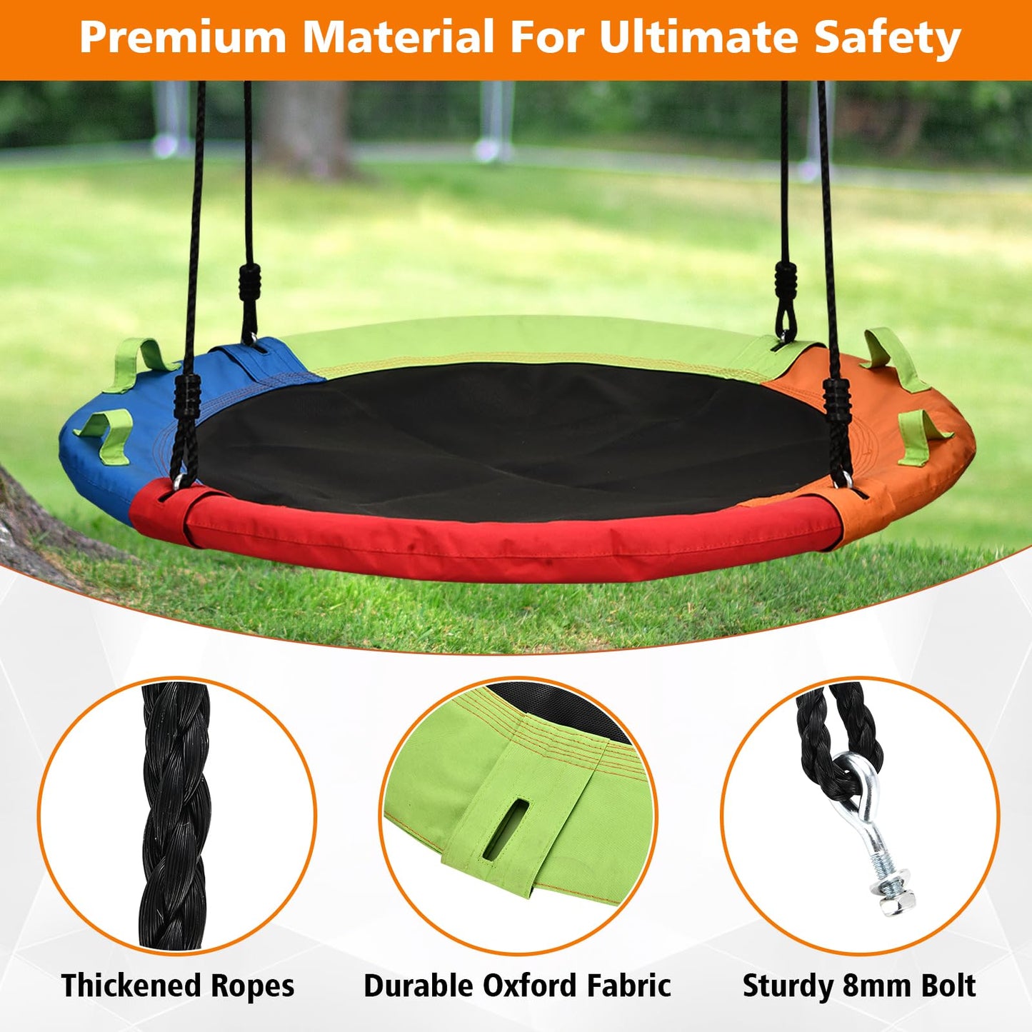 HeyZoo Tree Swing — 48 Inch Saucer Swing, 900 lbs Capacity, Multicolor, Includes Straps