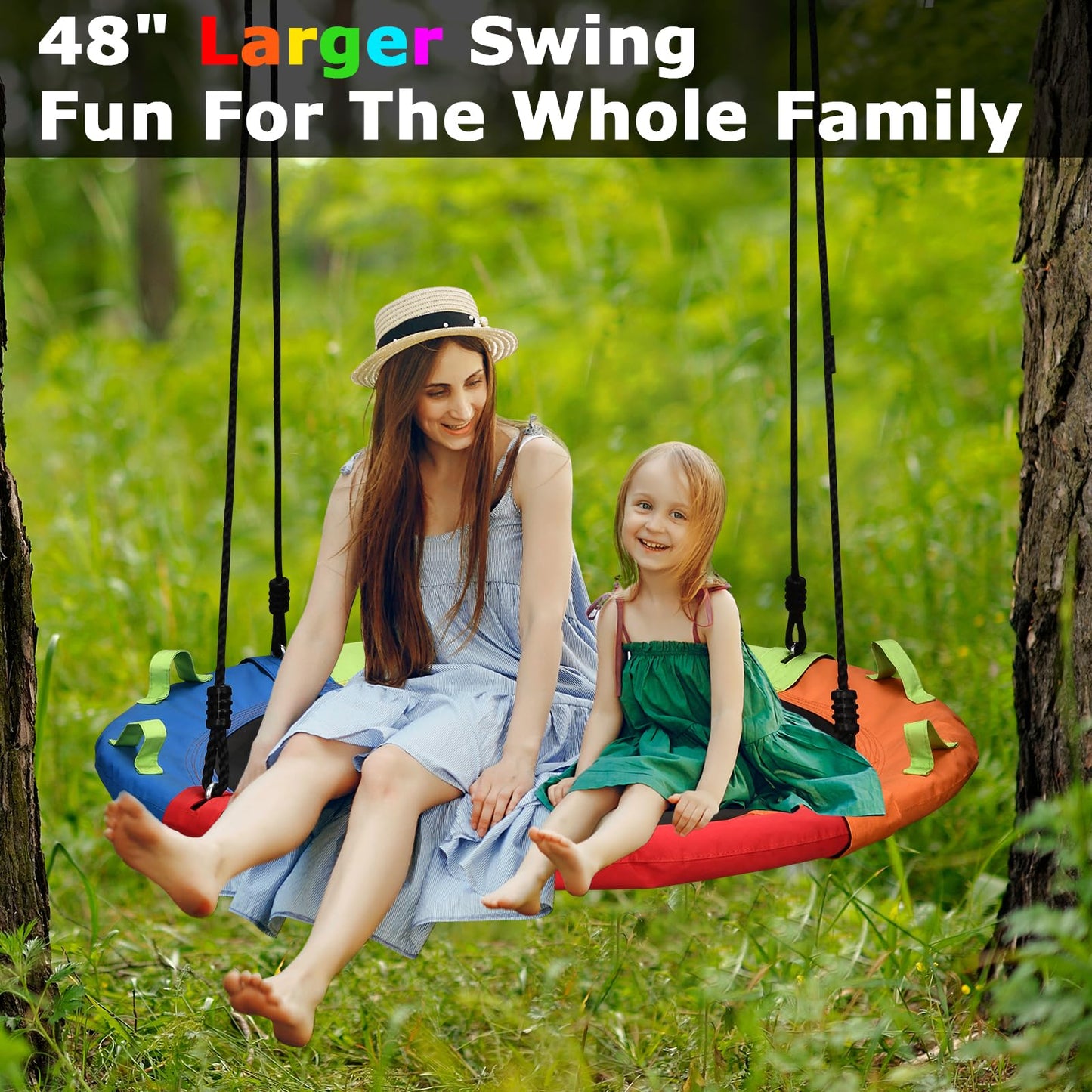 HeyZoo Tree Swing — 48 Inch Saucer Swing, 900 lbs Capacity, Multicolor, Includes Straps