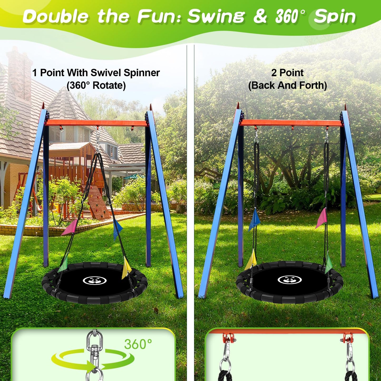 HeyZoo 48-Inch Saucer Swing for Kids & Adults | 900 lb Heavy-Duty Backyard Swing
